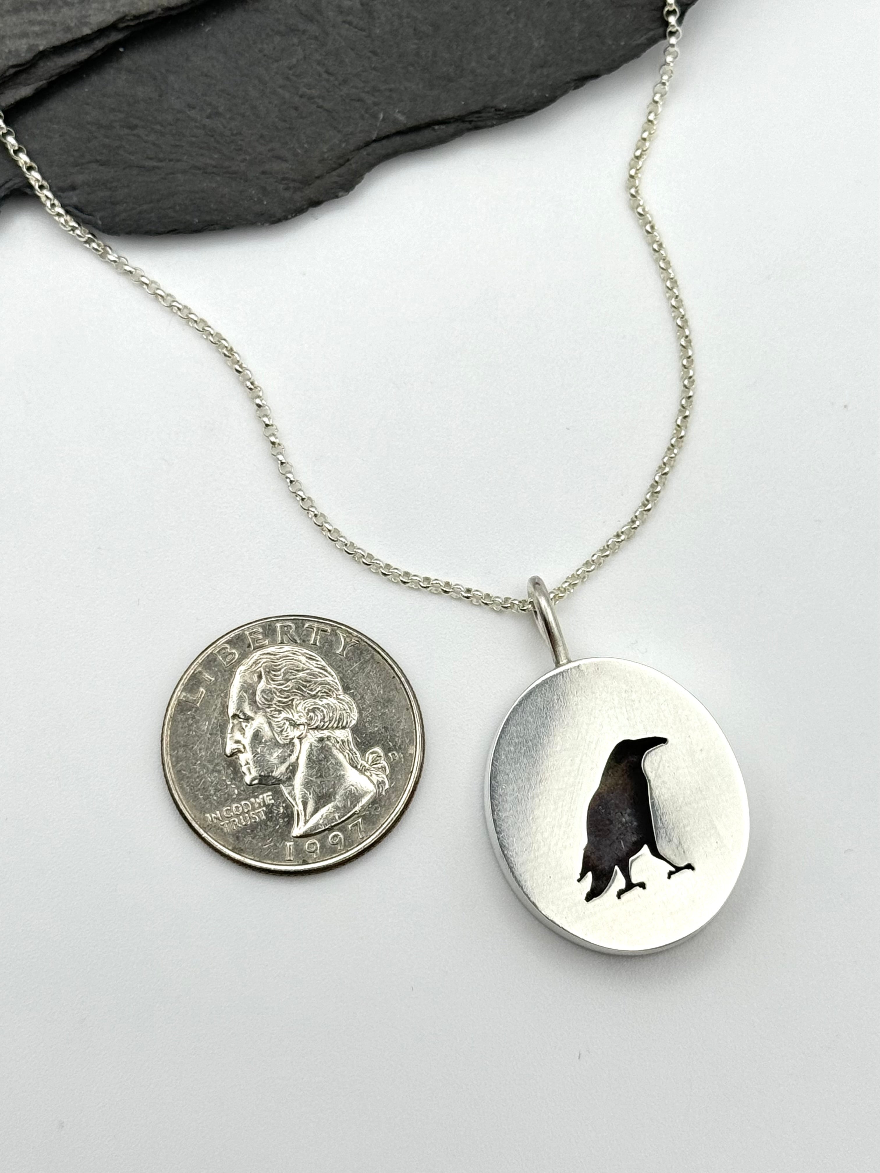 •NEVERMORE - LARGE• silver raven shadowbox necklace (18" long)
