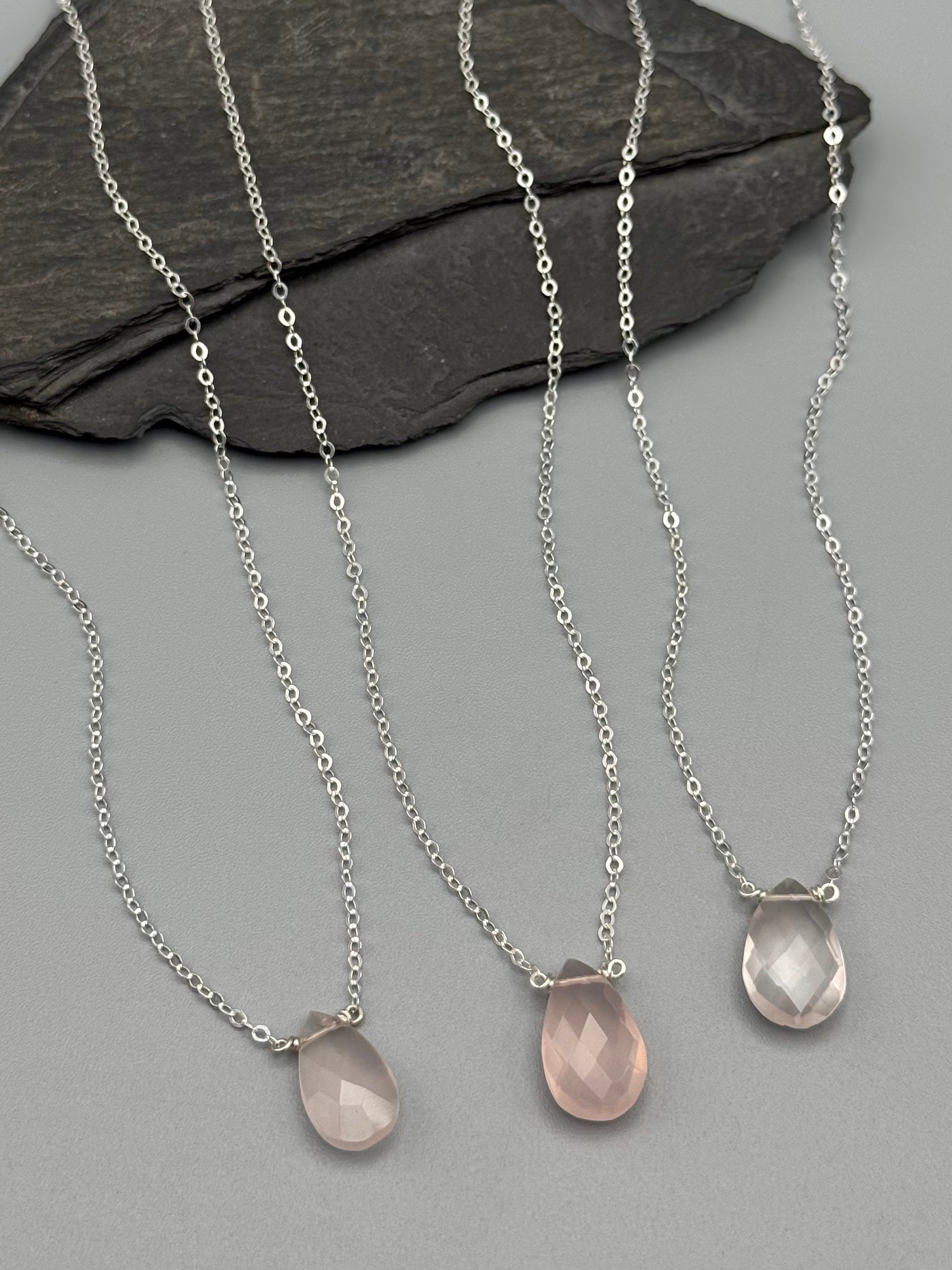 •STRAY• faceted rose quartz teardrop + silver necklace (various lengths)