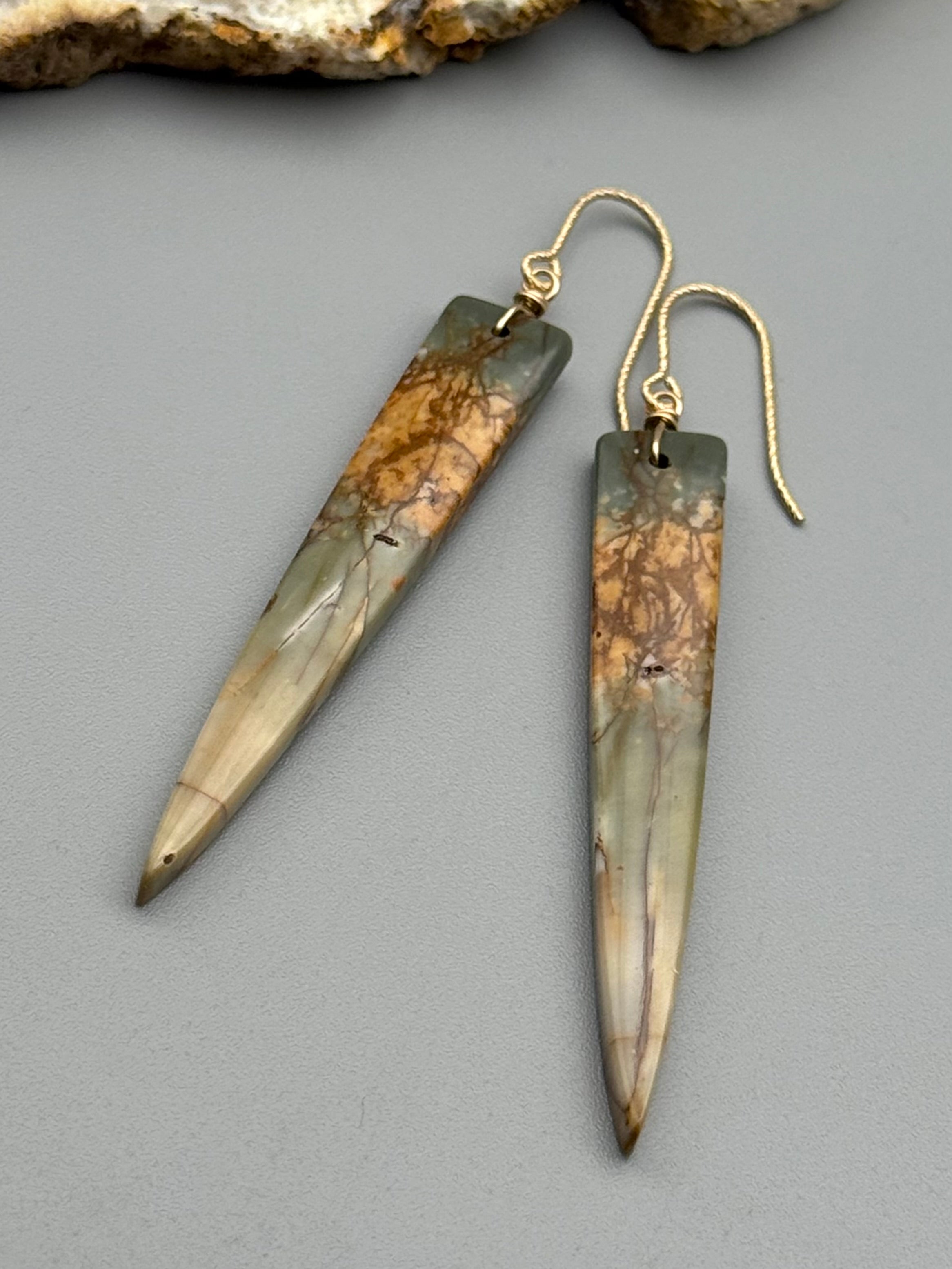 •STRAY• red creek jasper fang + gold earrings