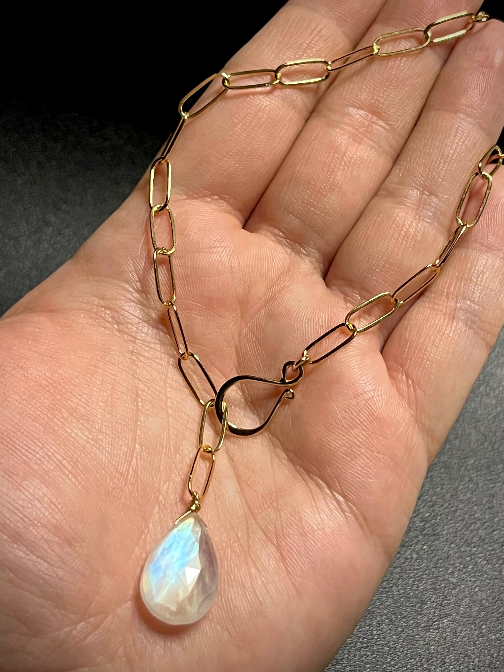 •LINKED• rainbow moonstone + gold necklace (19")