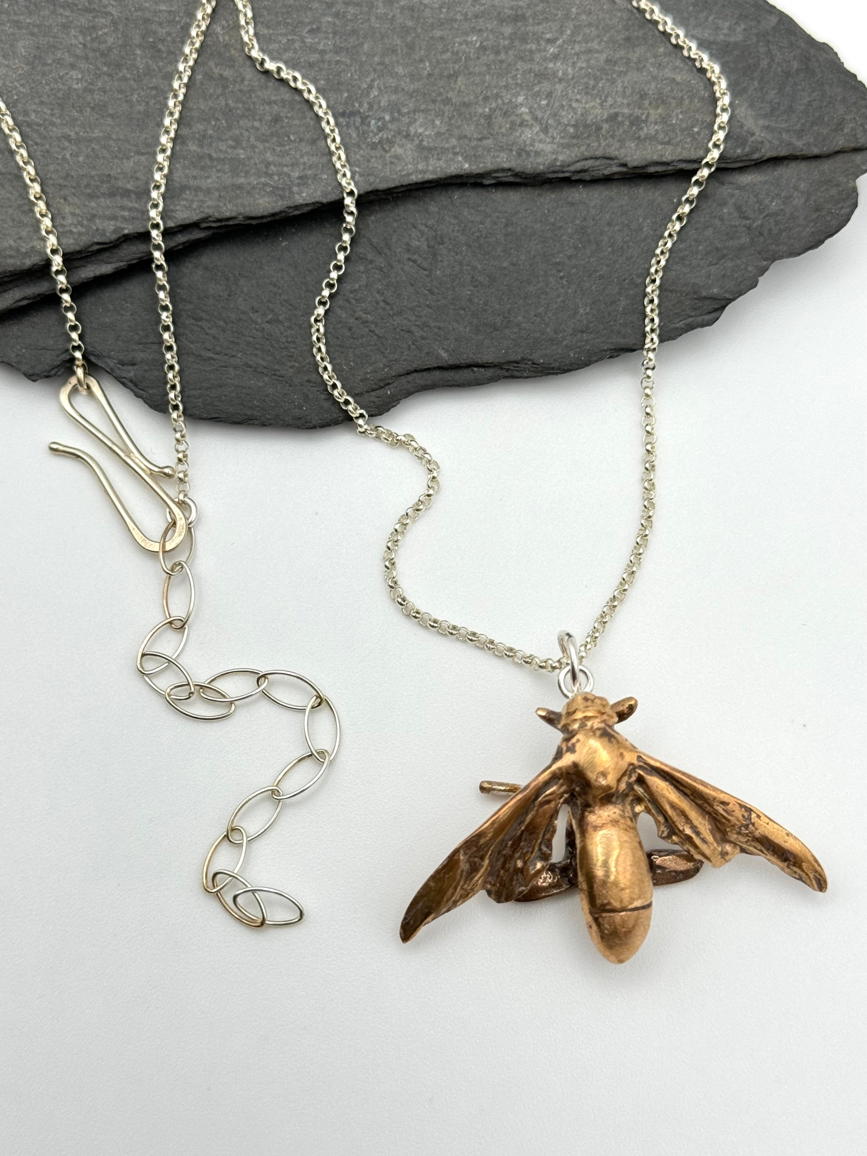 •CICADA KILLER CAST• bronze + silver necklace (18"-21" long)