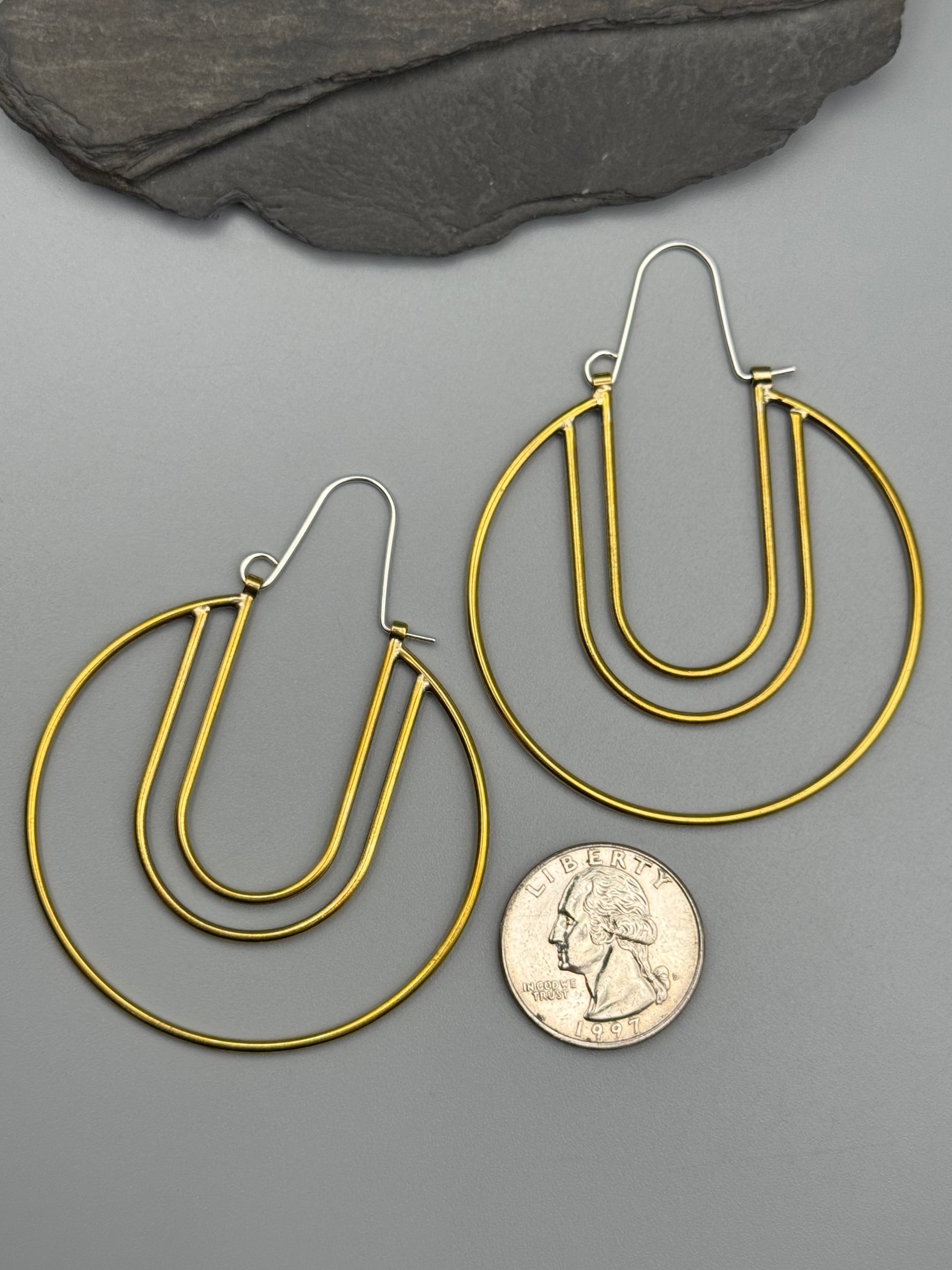 •CRESCENT YOU• brass hoop earrings