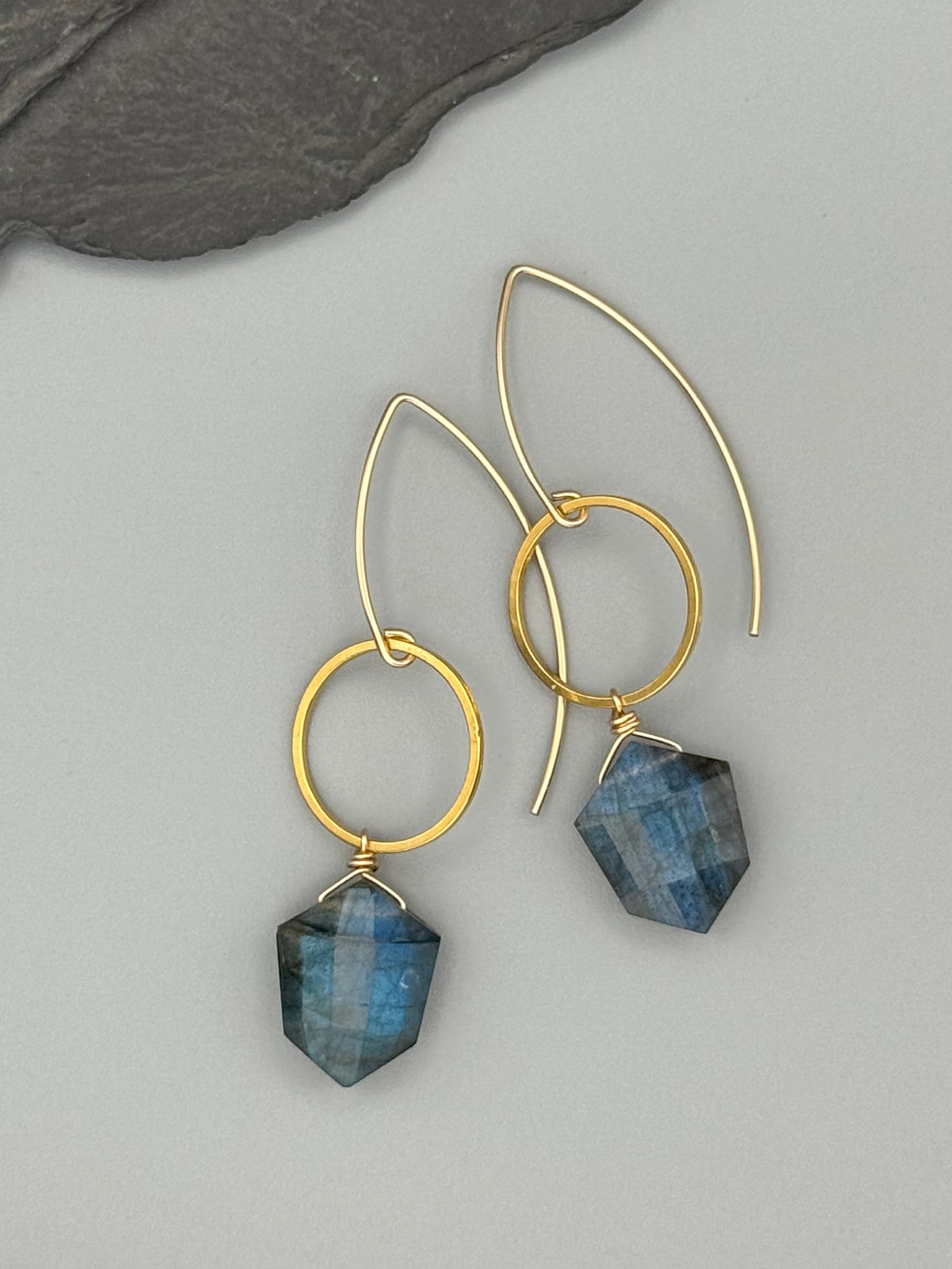 •LUNA• labradorite shield + gold earrings