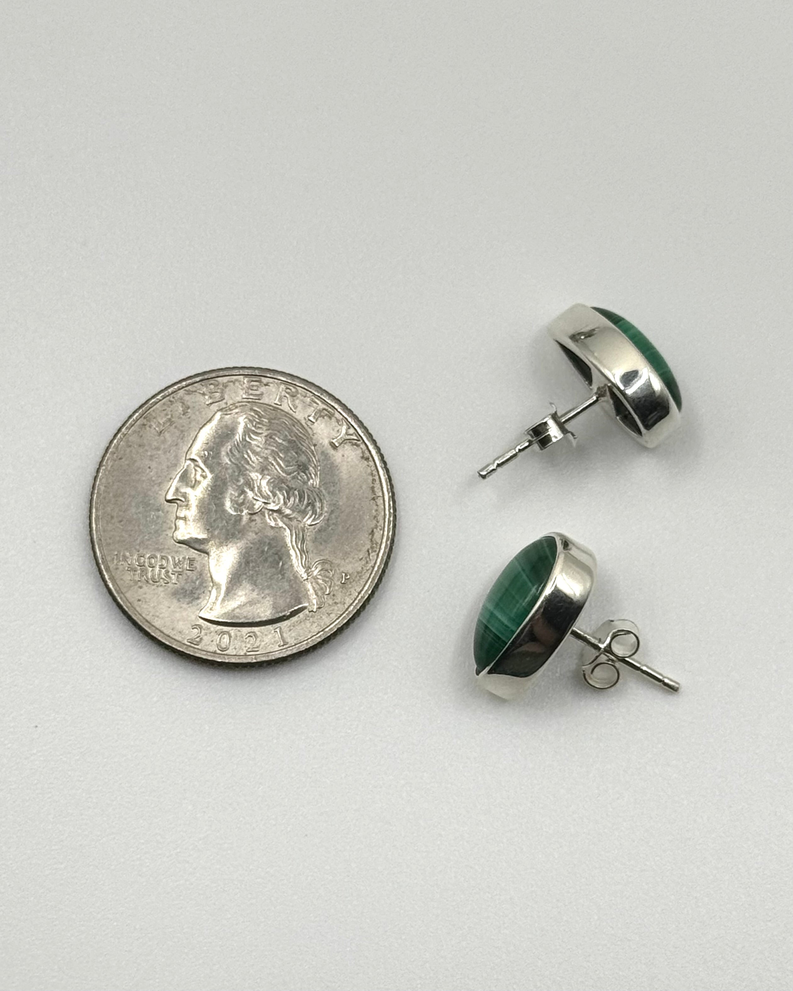 •MALACHITE - TEARDROP• silver bezel set stud earrings