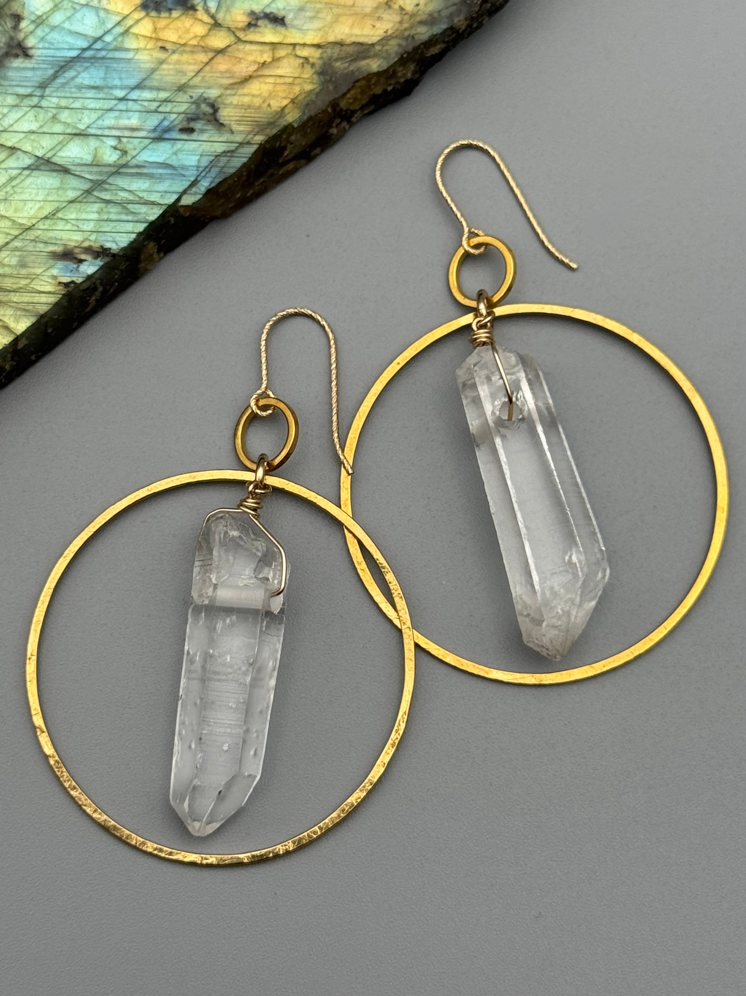 •EQUA-LUNA• raw quartz point + gold earrings