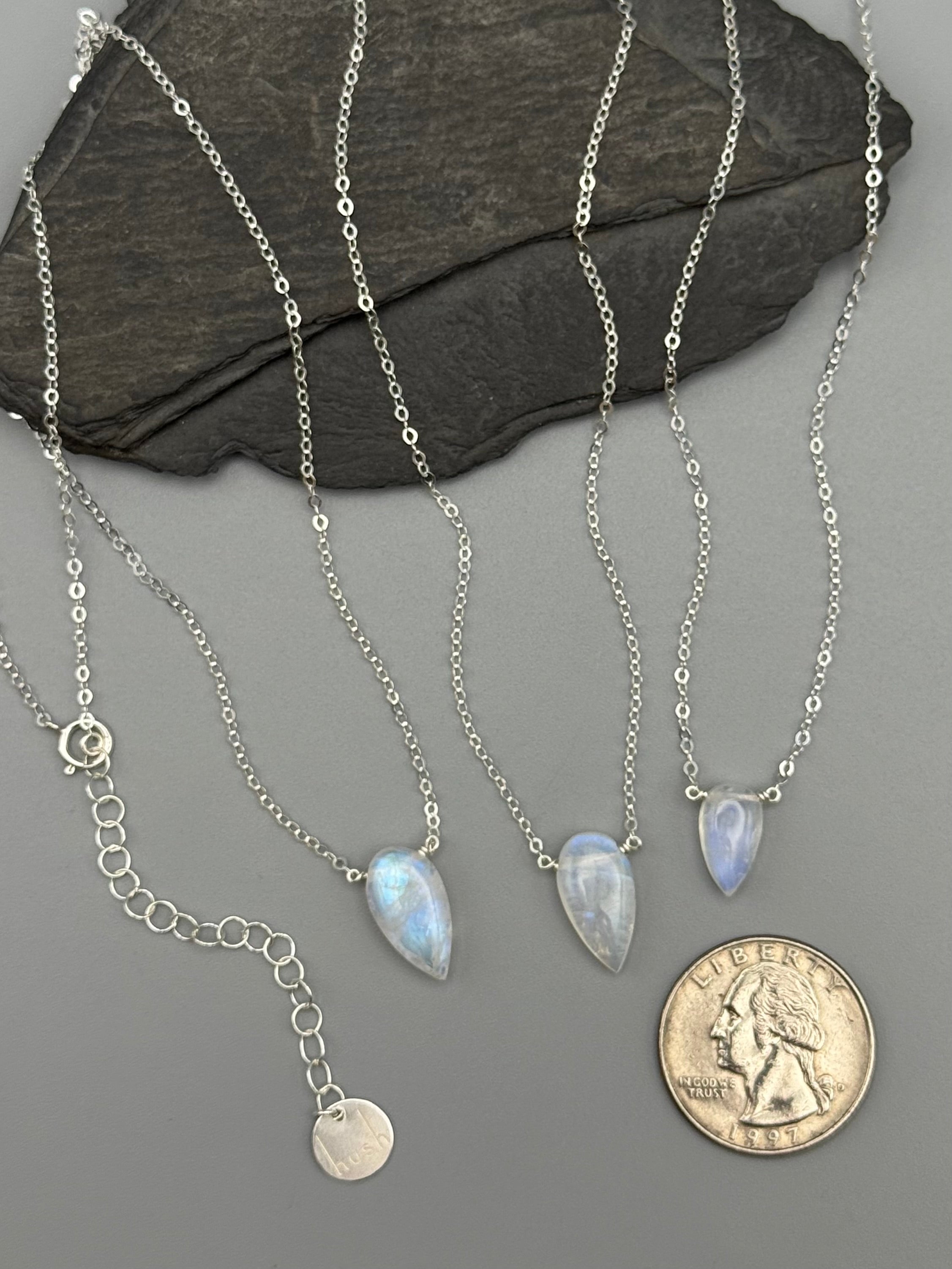 •STRAY• rainbow moonstone spear tear + silver necklace (various lengths)
