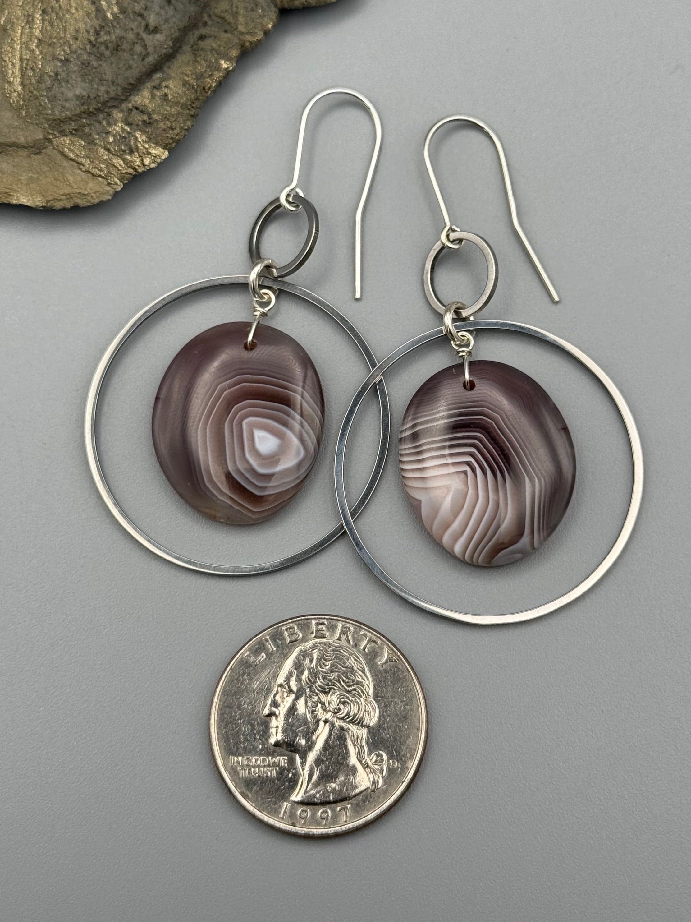 •EQUA-ORBIT• botswana agate + silver earrings