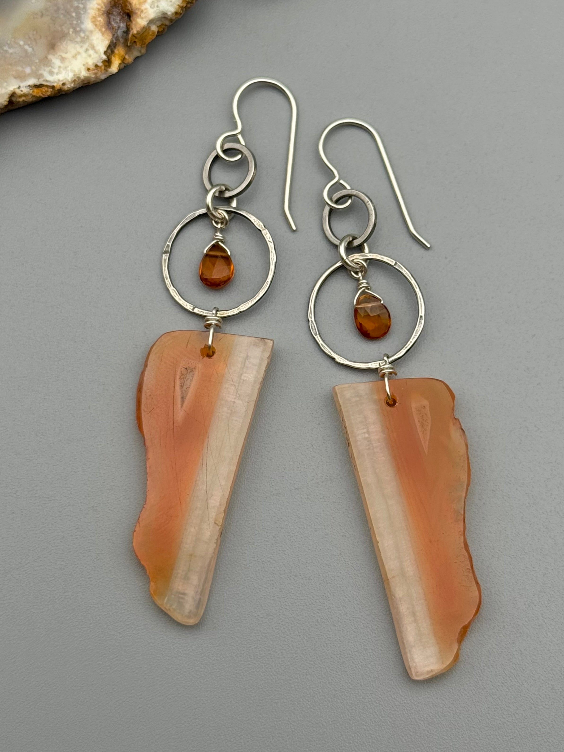 •EQUA-LUNA• hessonite garnet + carnelian silver earrings