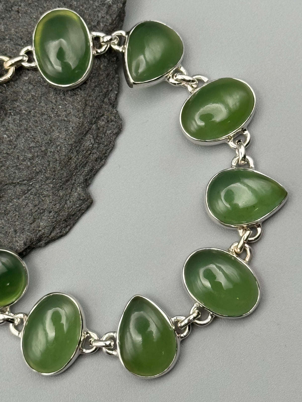 •NEPHRITE JADE - GEO MIX• linked silver bracelet (7" - 8.25")