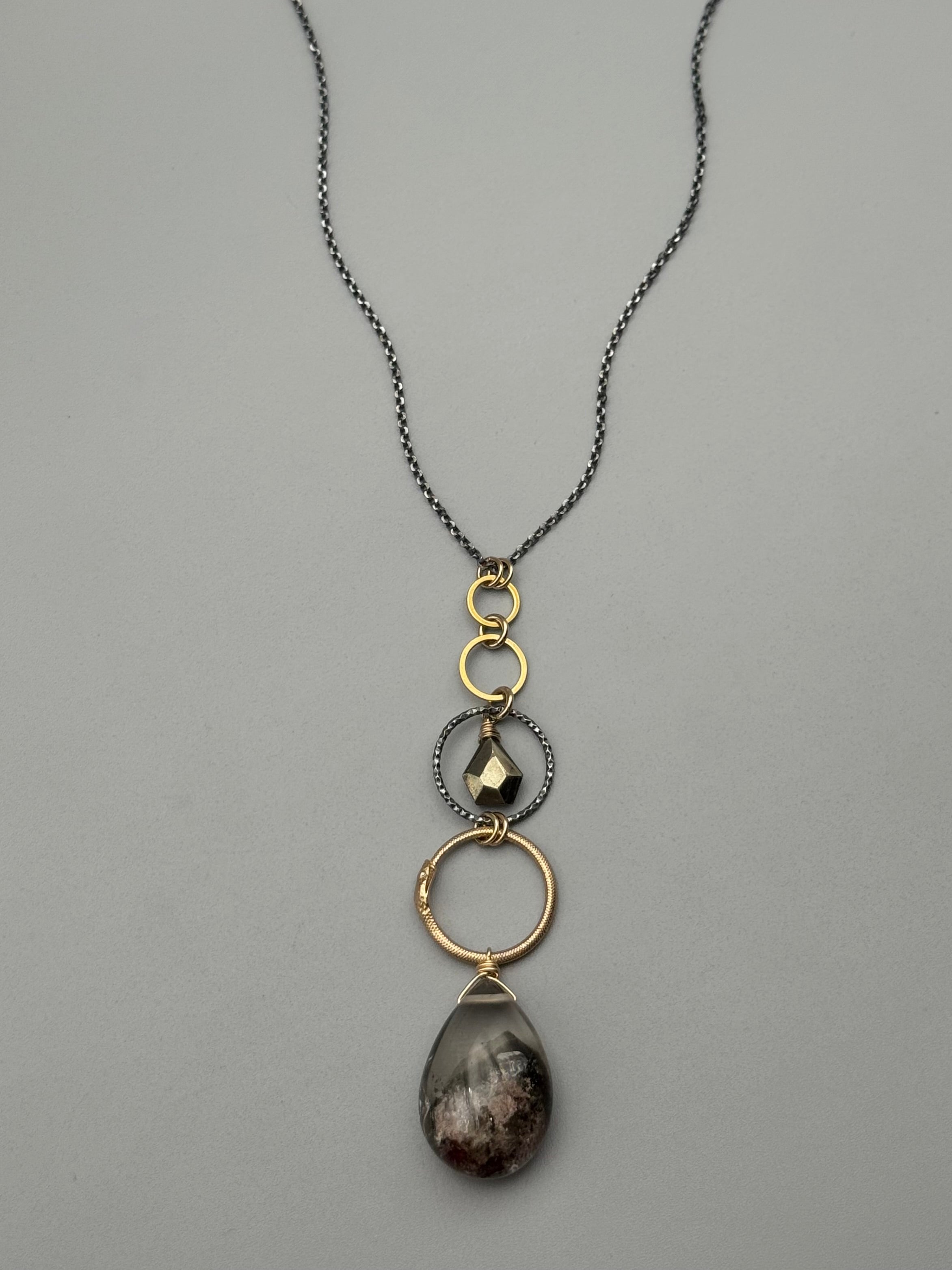 •NĀGA• pyrite + lodolite mixed metal necklace (26"-28" long)