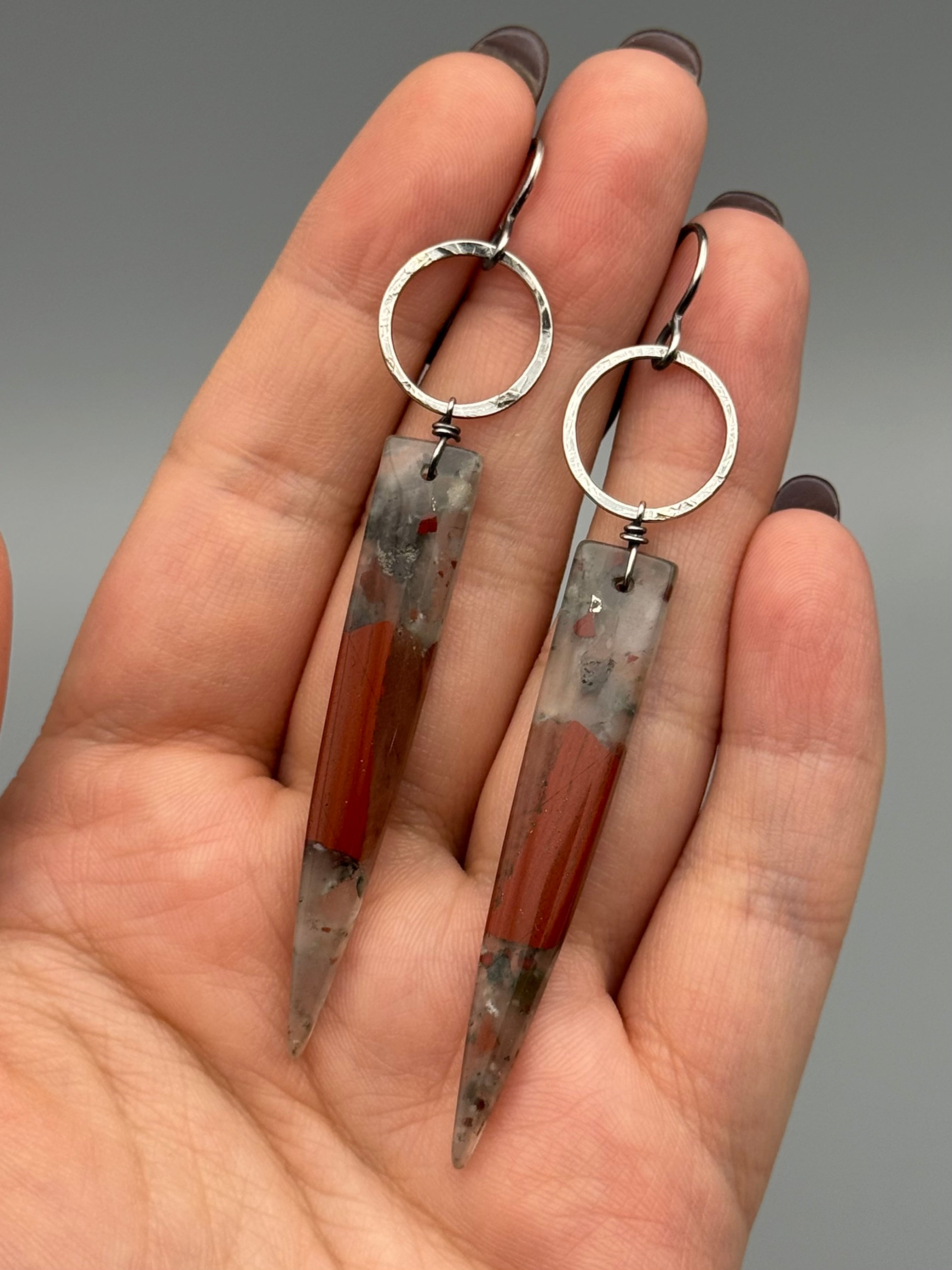 •LUNA• bloodstone fang + silver earrings