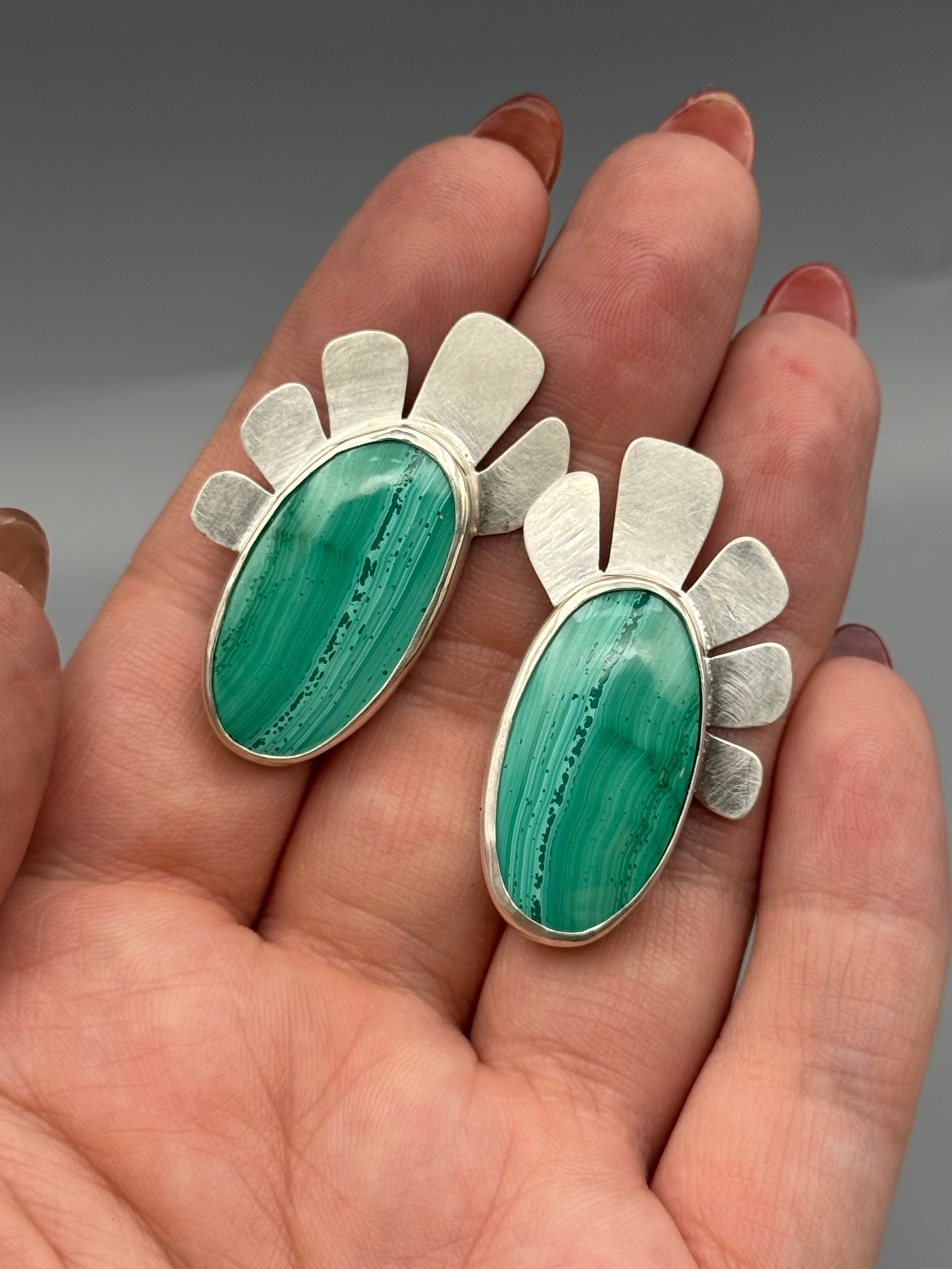 •PETALS• malachite + silver post earrings