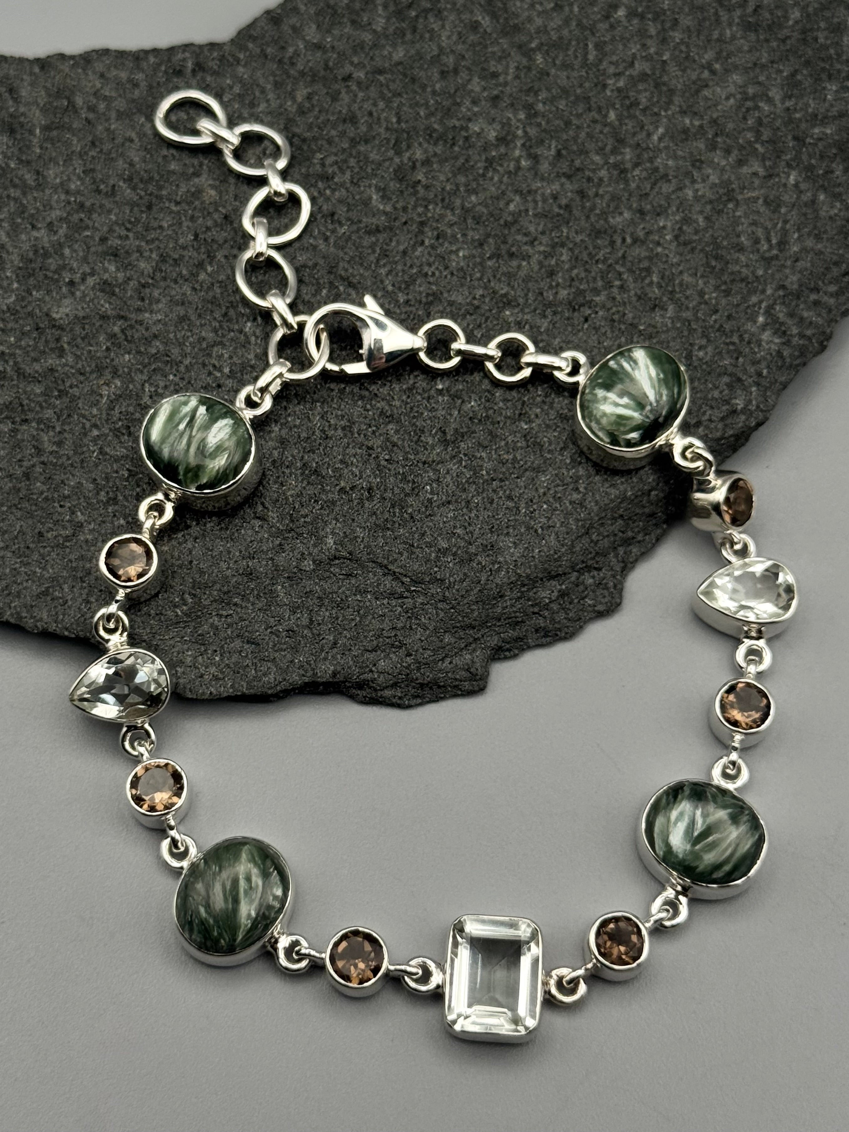 •SERAPHINITE - MULTI-STONE• linked silver bracelet (7.5" - 9")