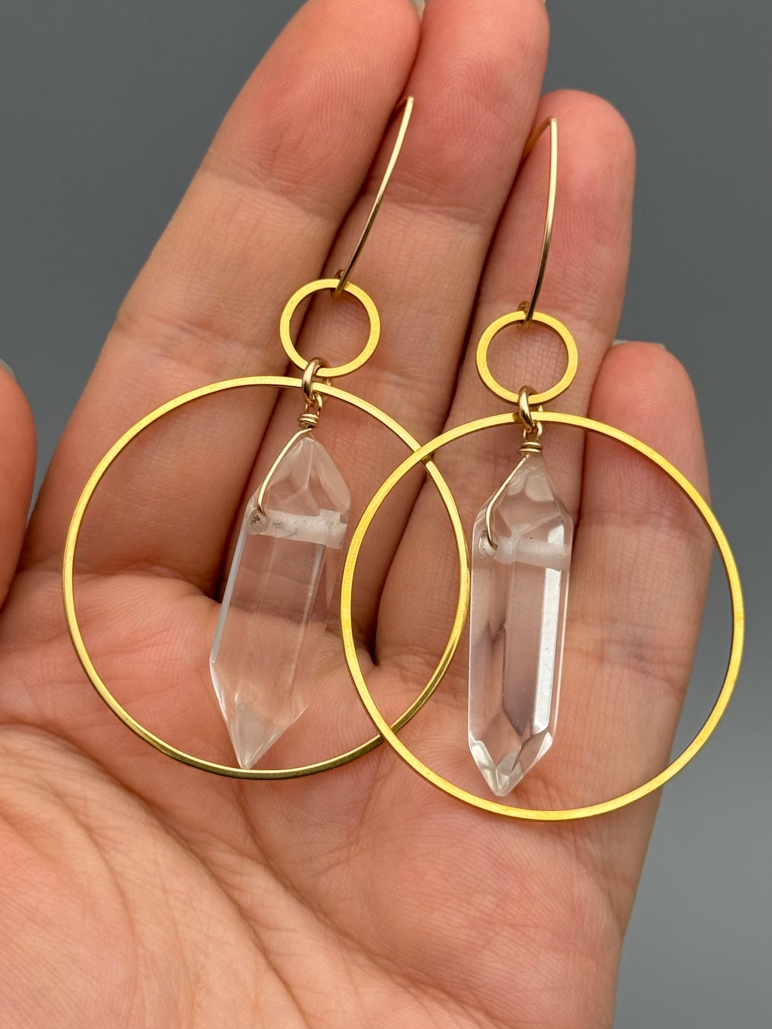 •EQUA-LUNA• double terminated quartz + gold earrings