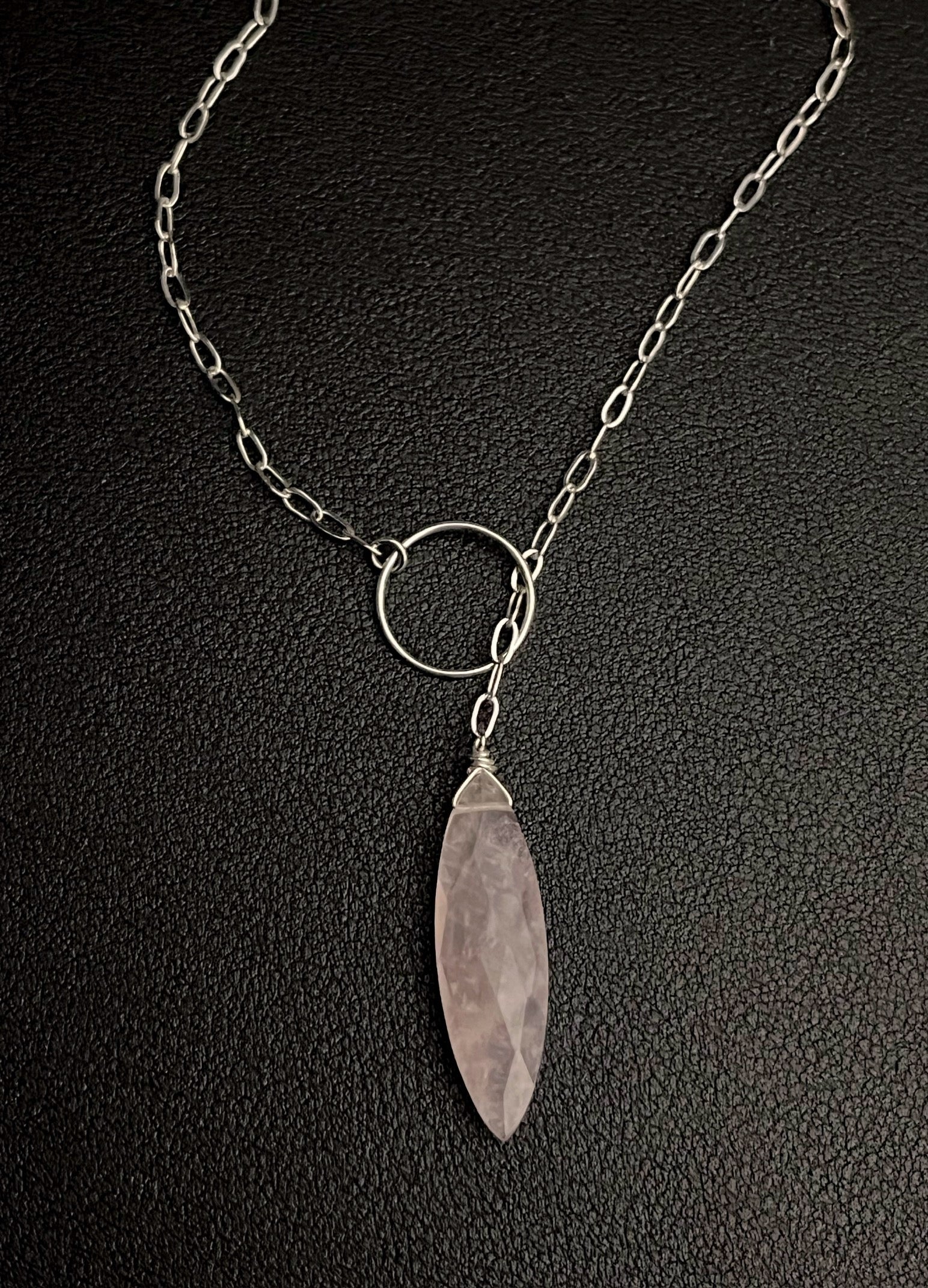 •LINKED LARIAT• rose quartz + silver necklace (20")