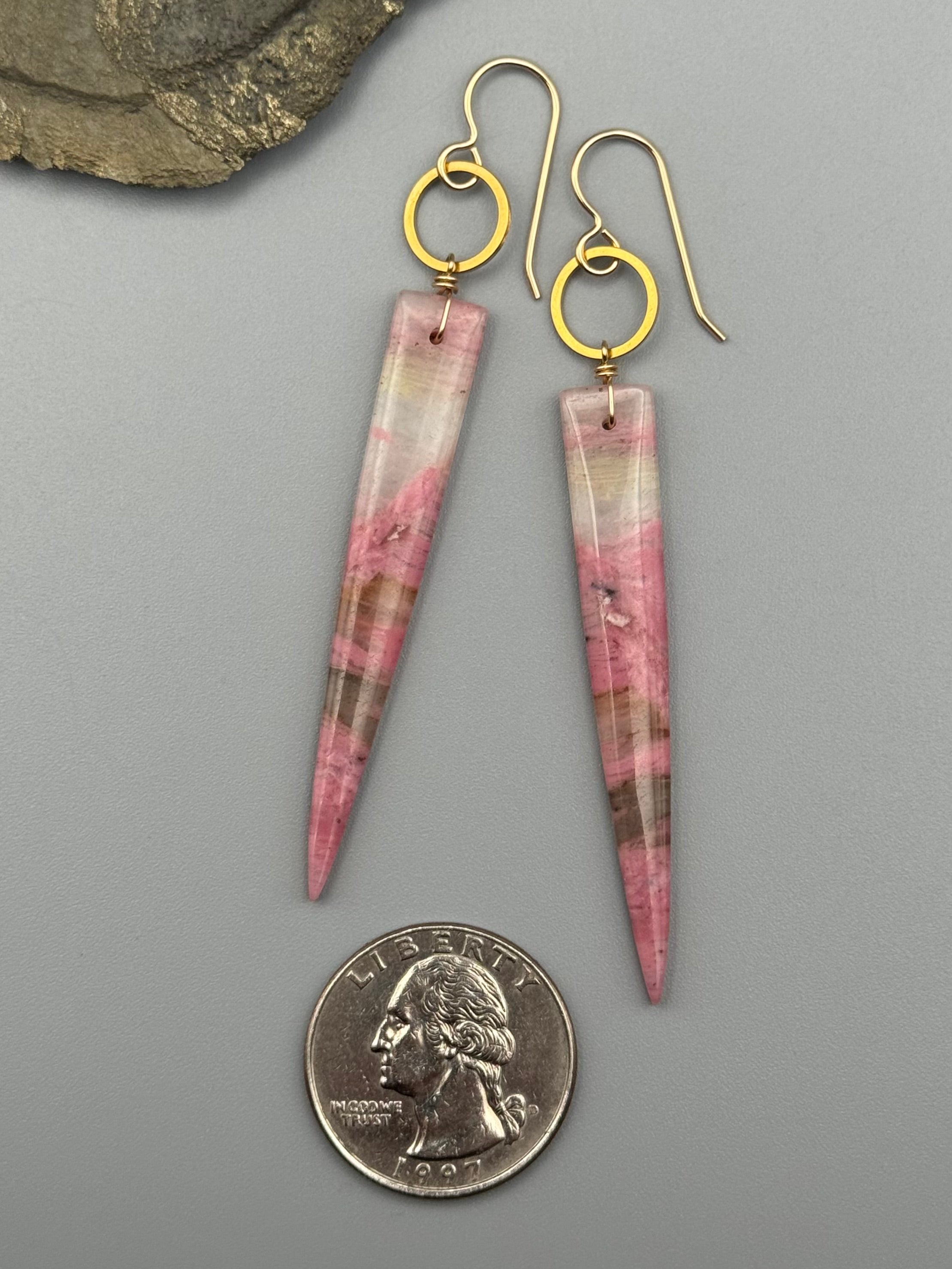 •LUNA• rhodonite in quartz + gold earrings