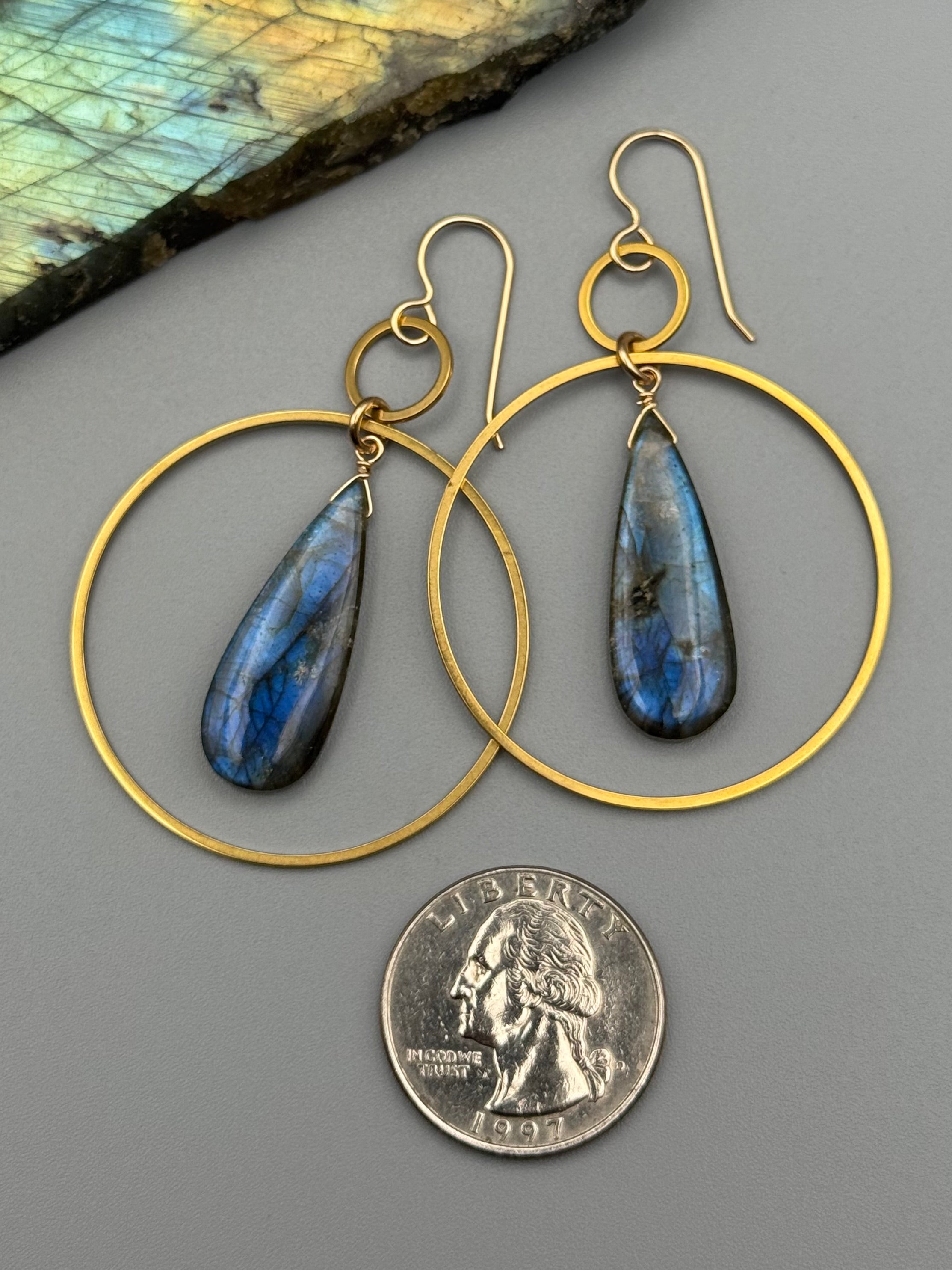•EQUA-LUNA• labradorite tear + gold earrings