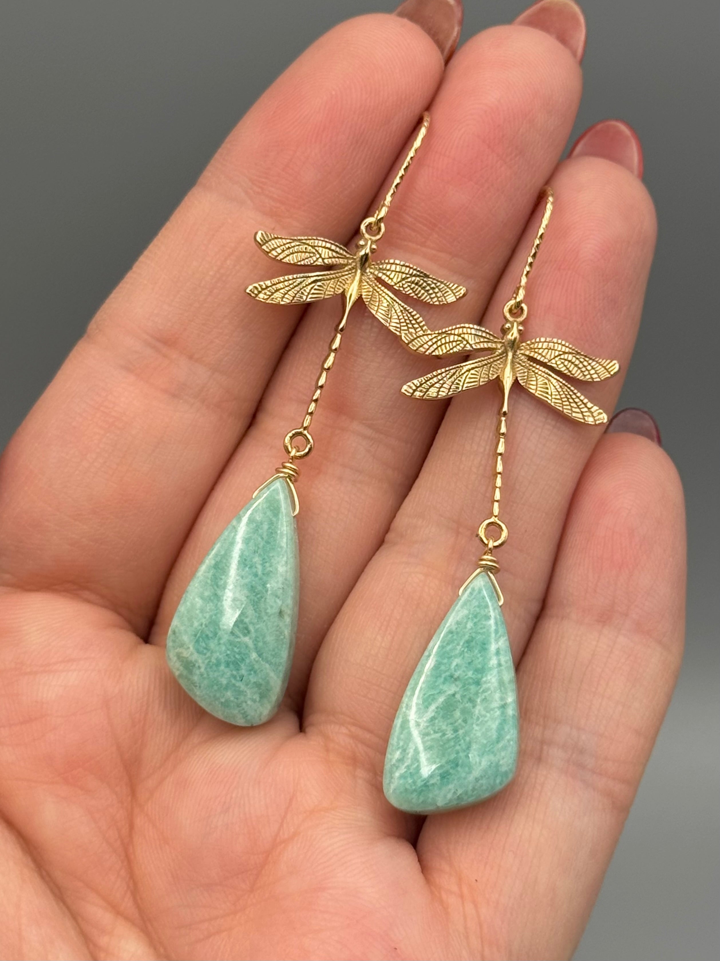 •ODONATA• amazonite wing + gold earrings