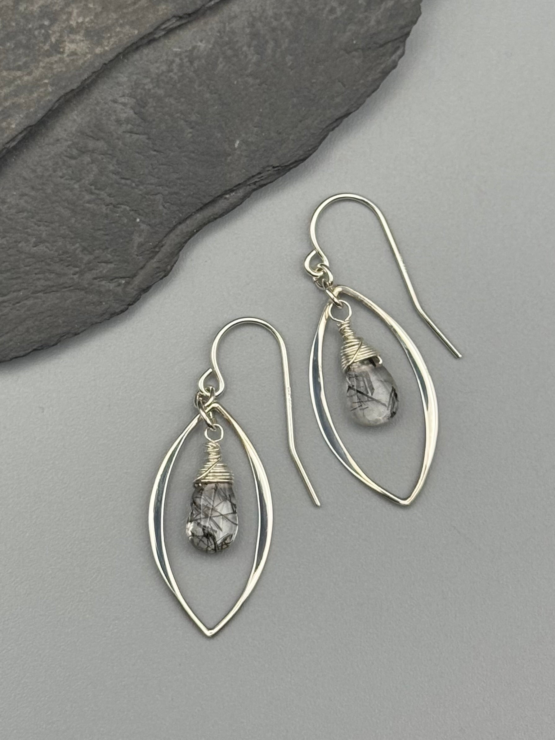 •MARQUISE• tourmalinated quartz + silver earrings
