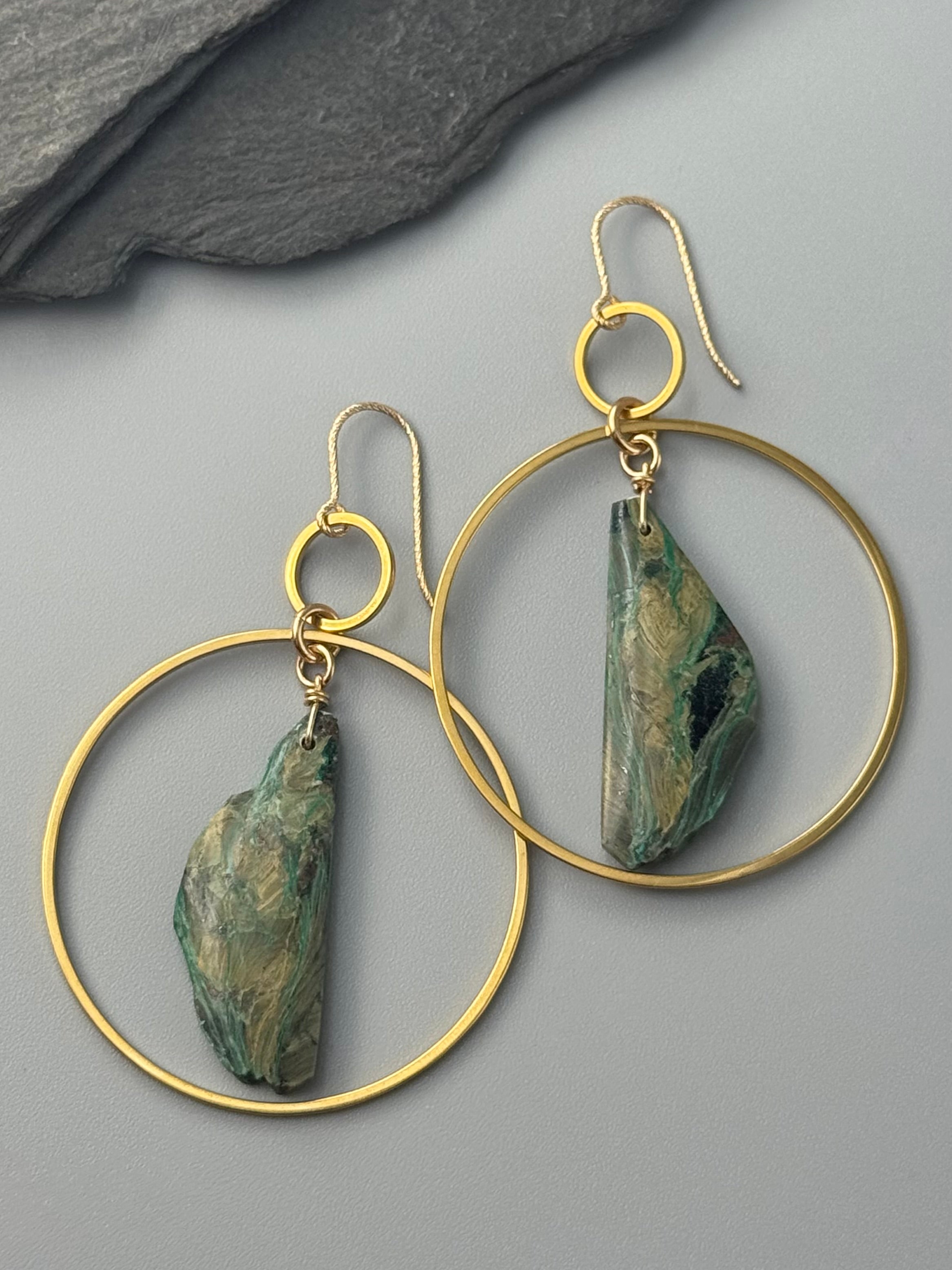 •EQUA-LUNA• opalized petrified wood + gold earrings