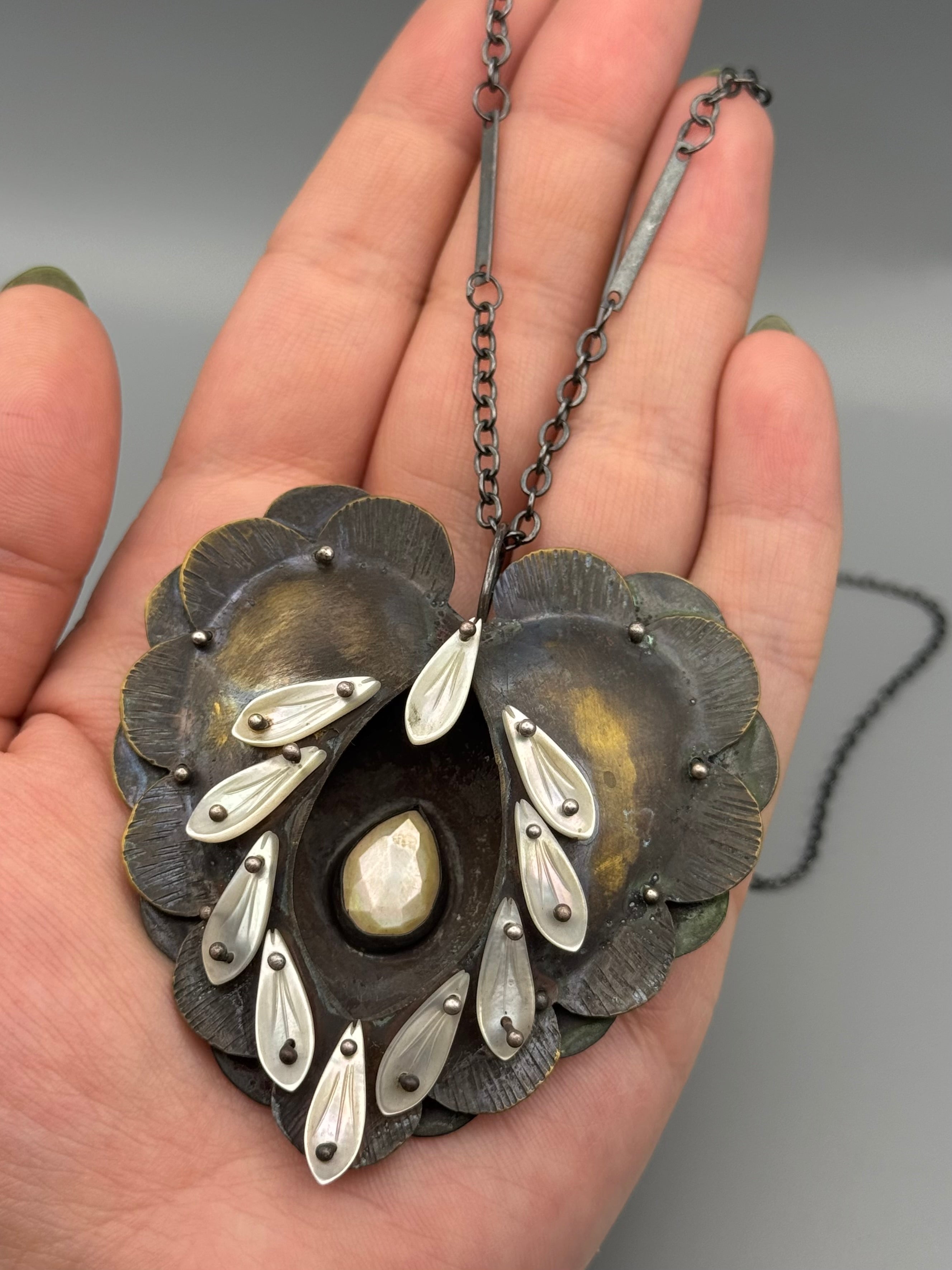 •SACRED HEART• mother of pearl + mixed metal necklace (25.5" long)