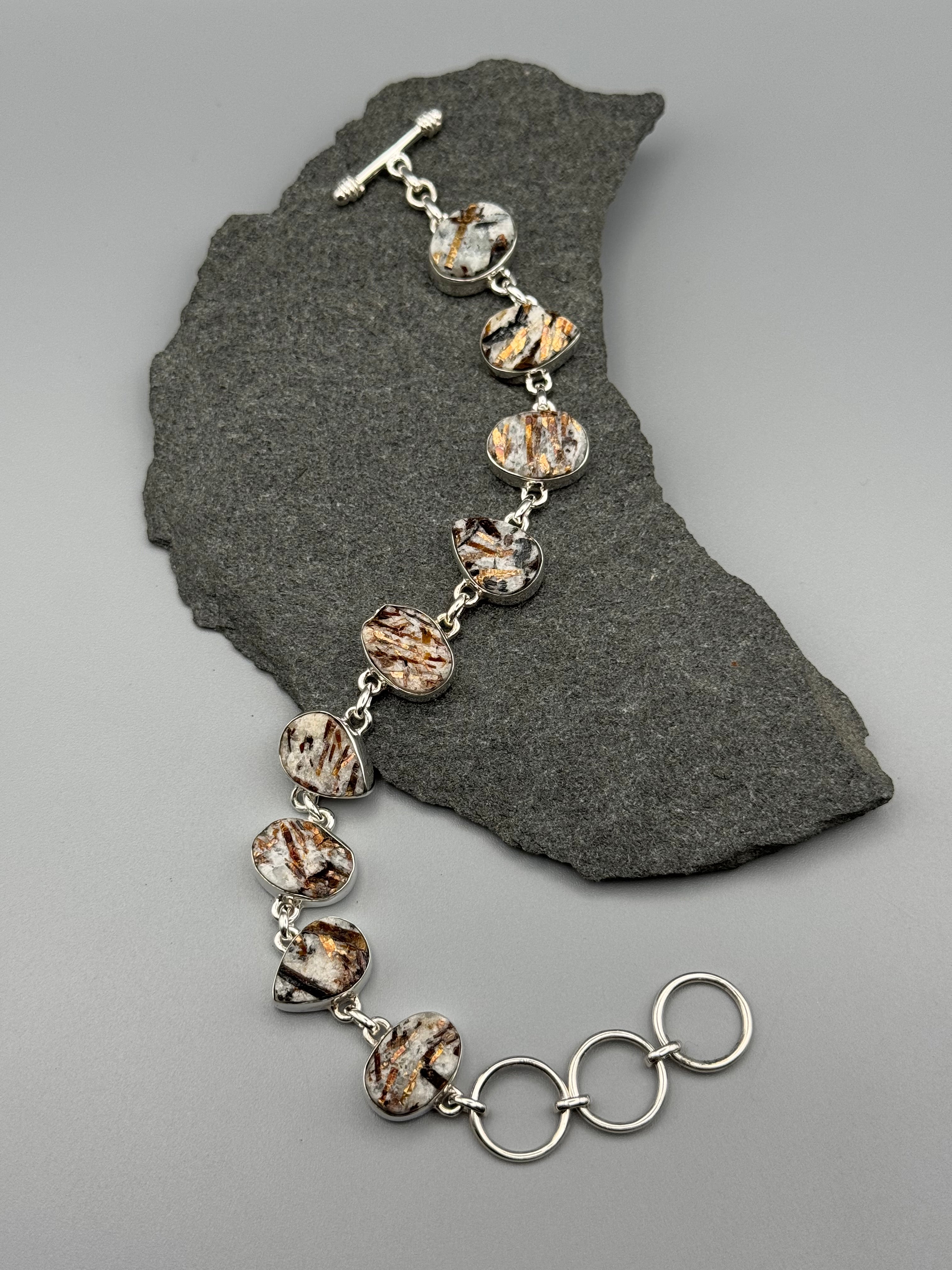 •ASTROPHYLLITE - GEO MIX• linked silver bracelet (7" - 8.25")