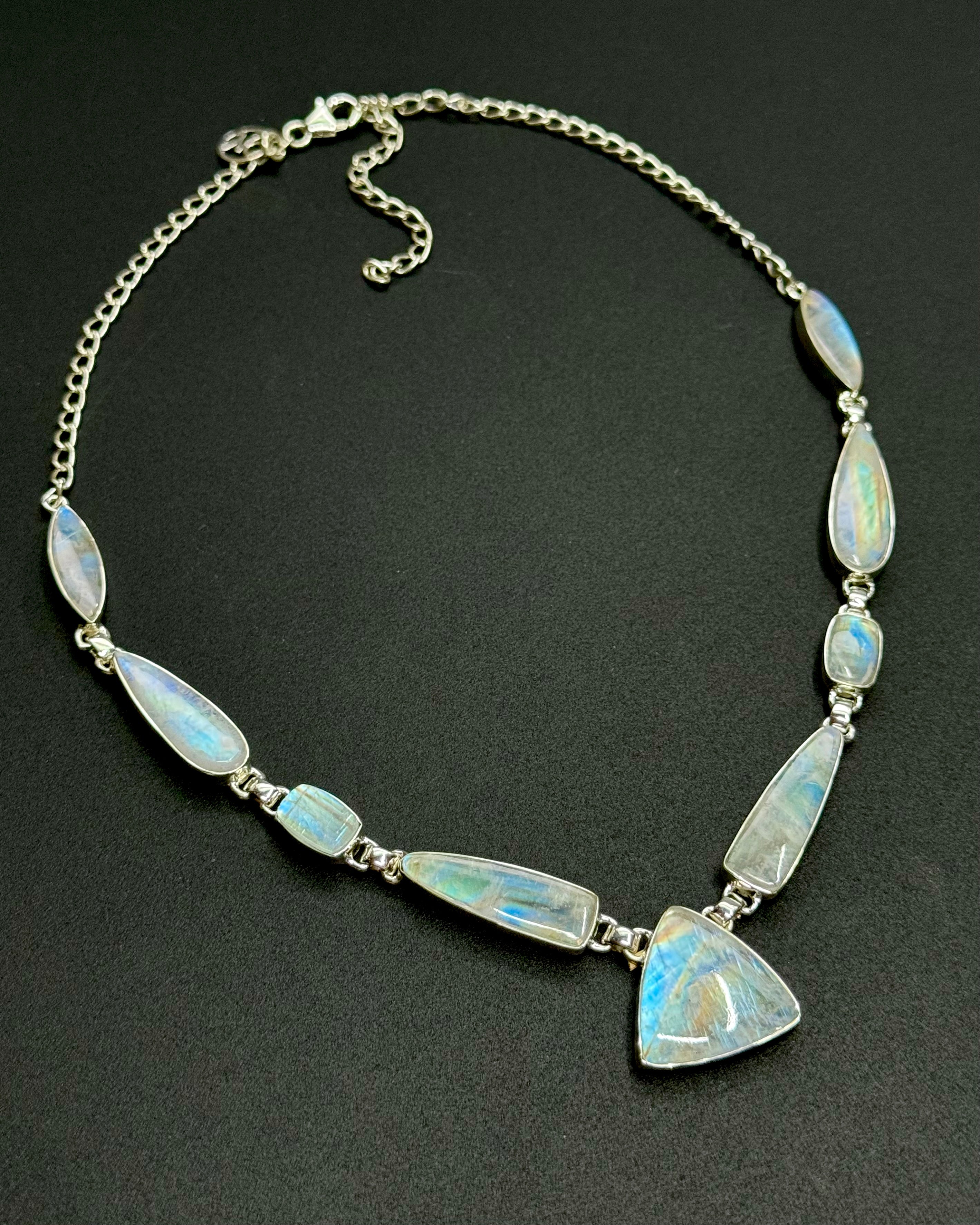 •RAINBOW MOONSTONE• multi-stone + silver necklace (ADJ to 18")