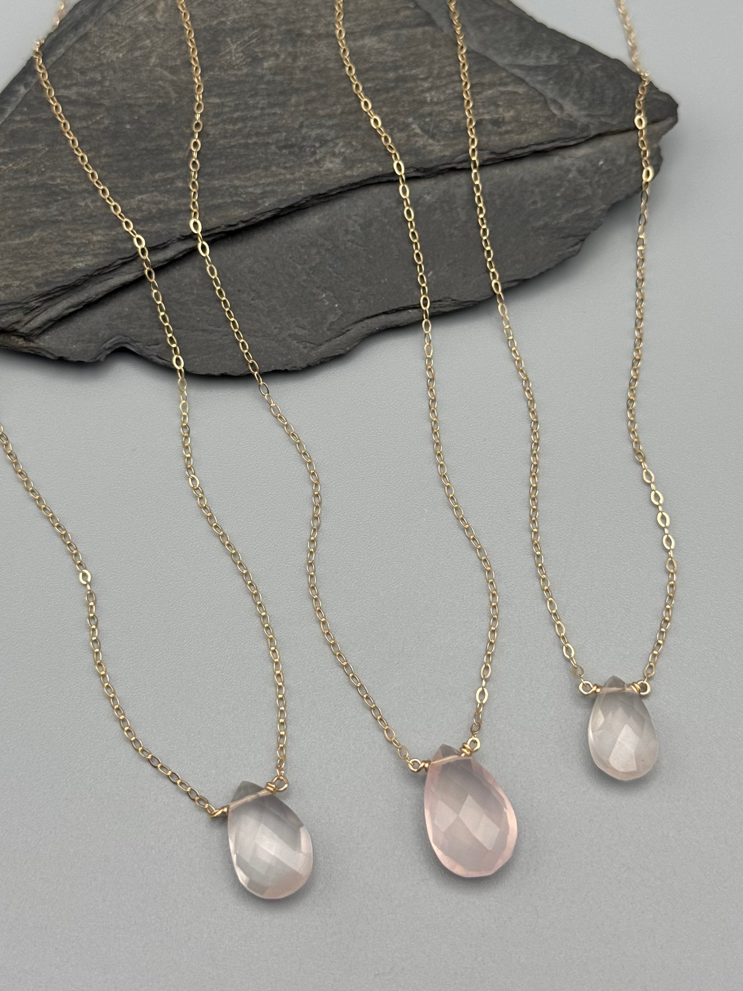 •STRAY• faceted rose quartz teardrop + gold necklace (various lengths)