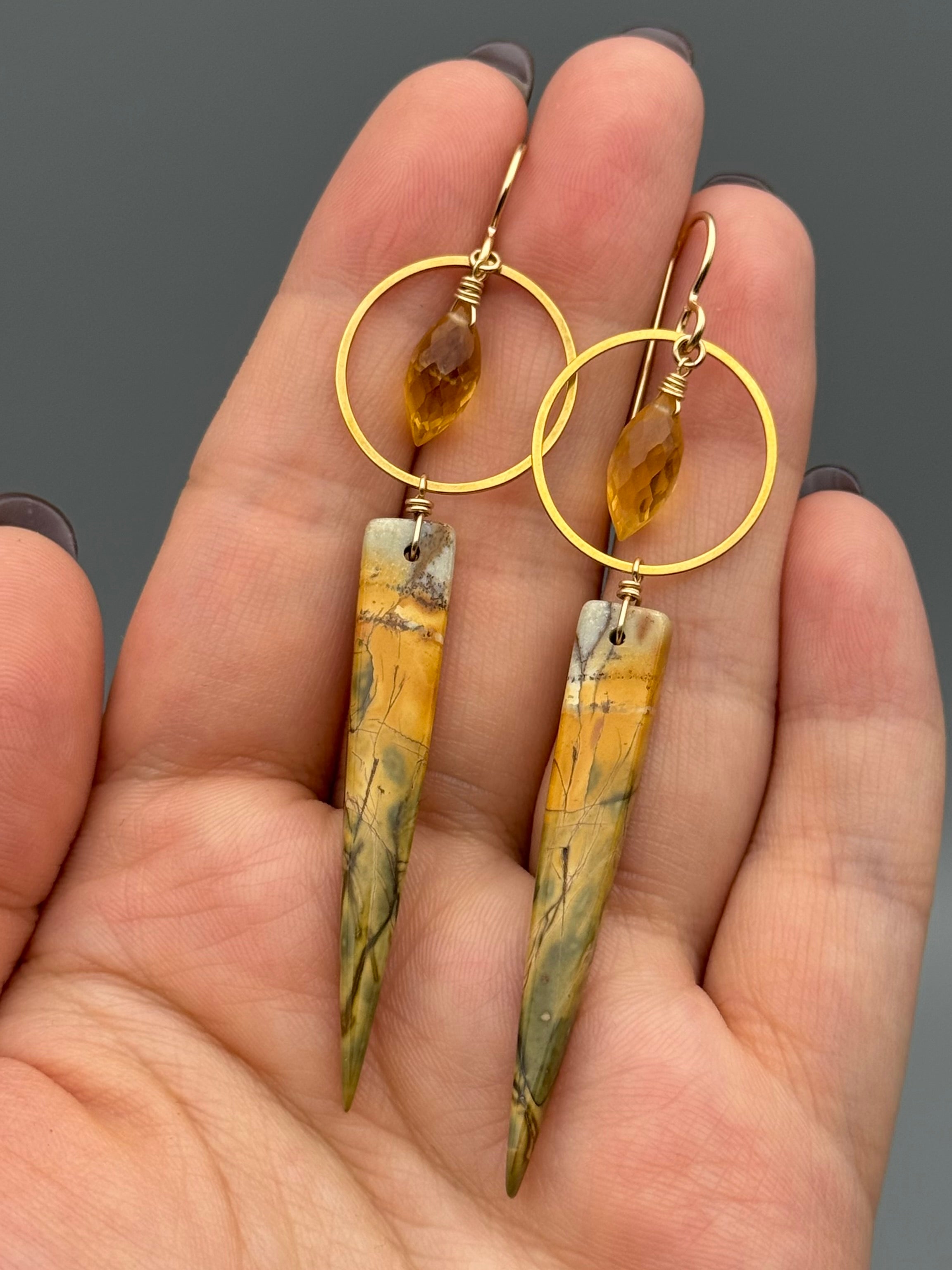•LUNA• citrine + red creek jasper gold earrings