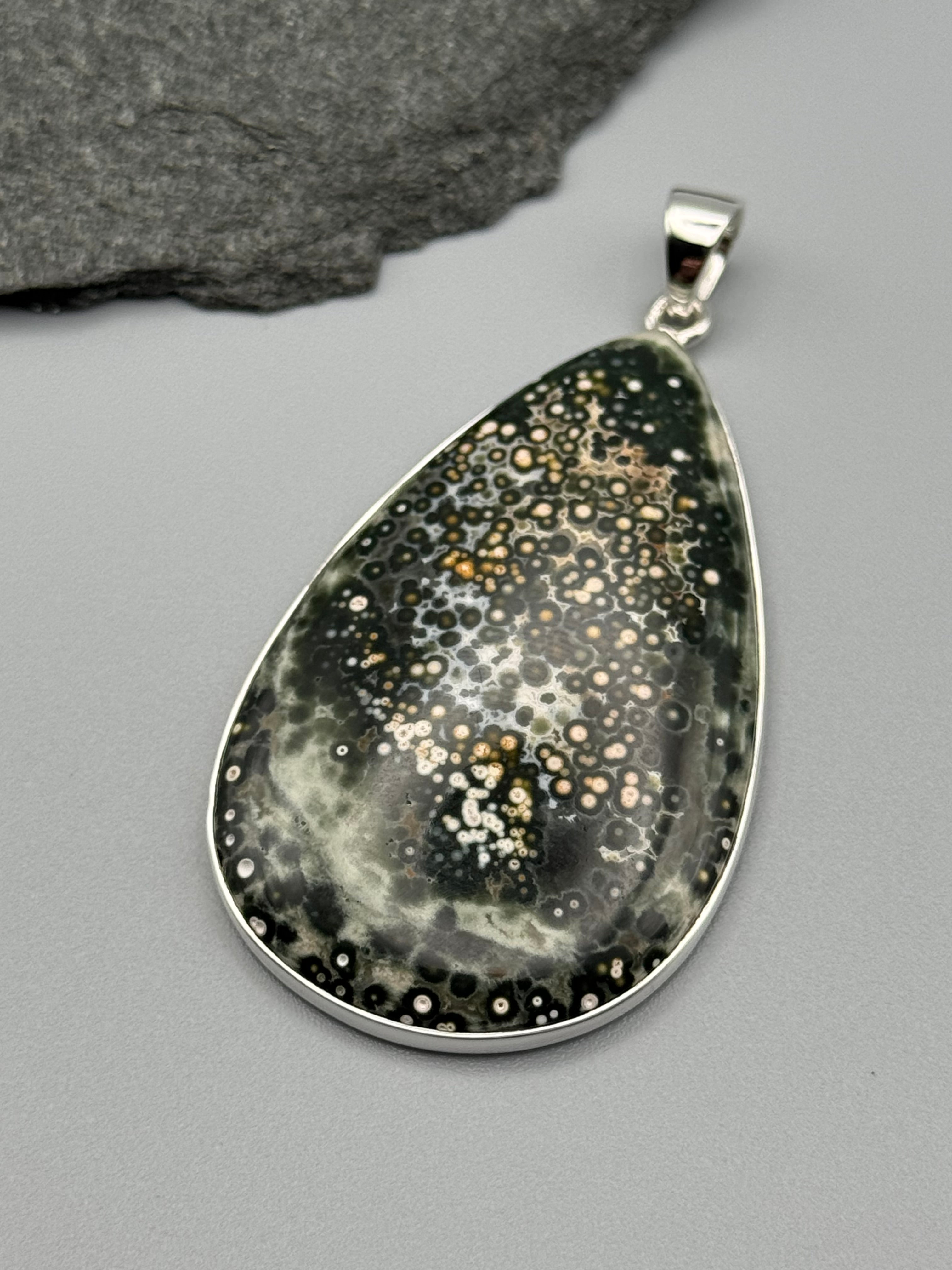 •OCEAN JASPER - LARGE TEAR• sterling silver pendant
