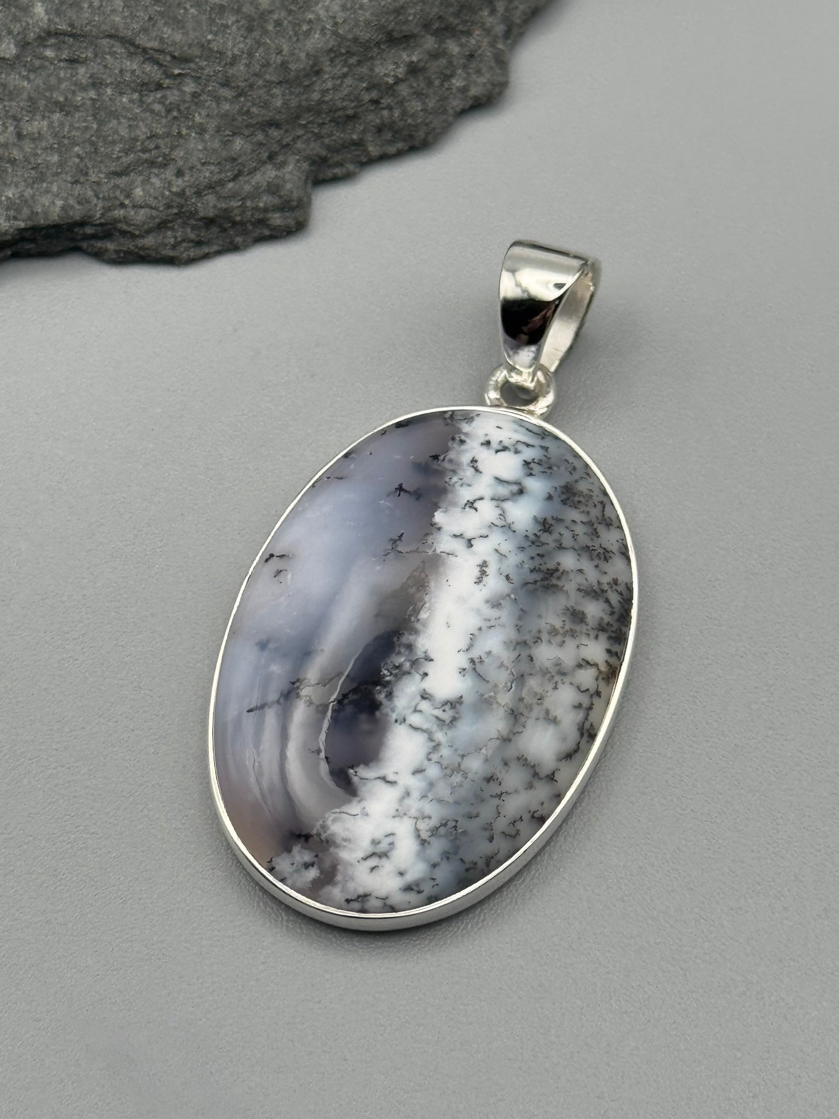 •DENDRITIC OPAL - OVAL 1• sterling silver pendant