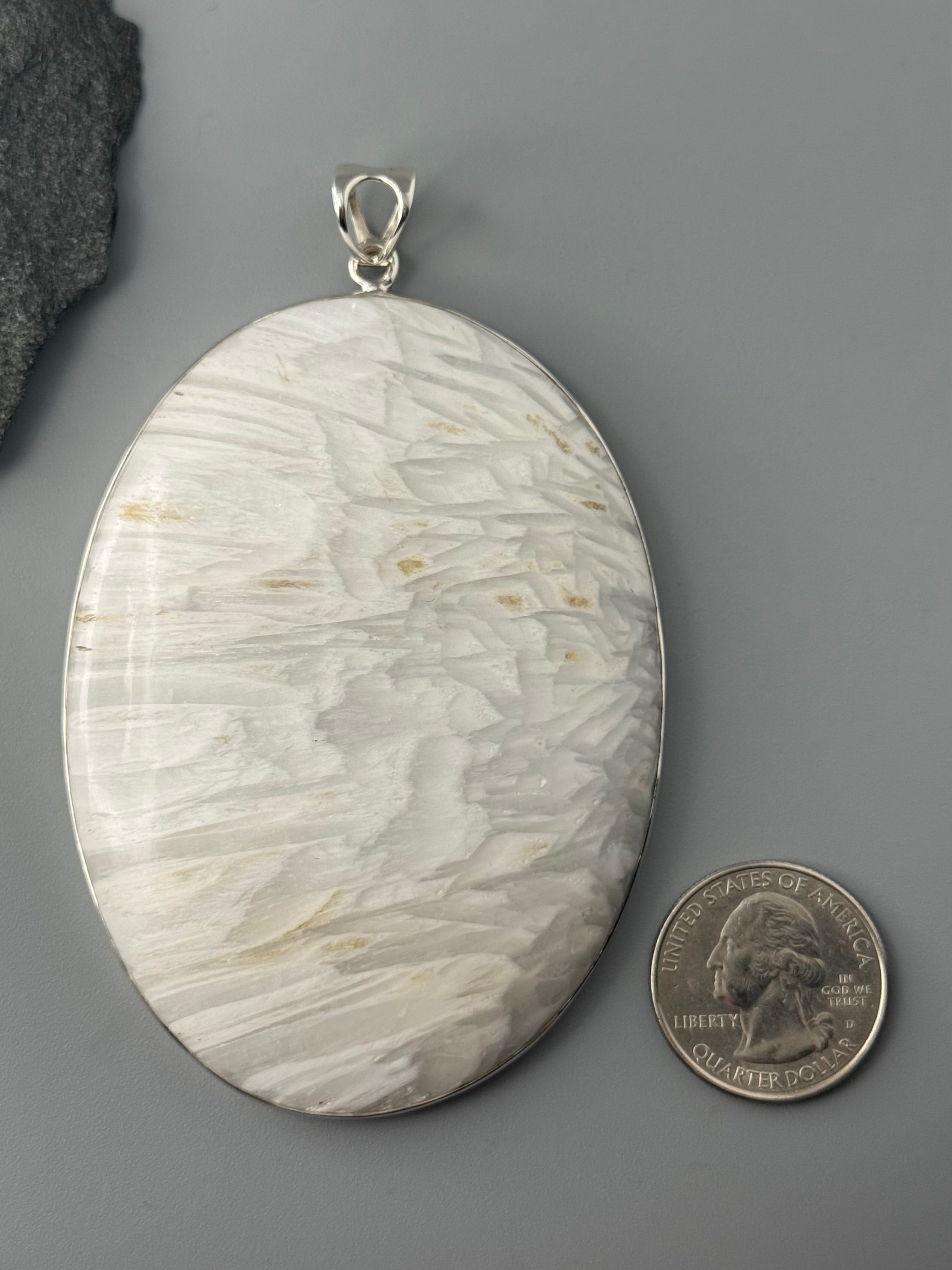 •SCOLECITE - EXTRA LARGE OVAL• sterling silver pendant