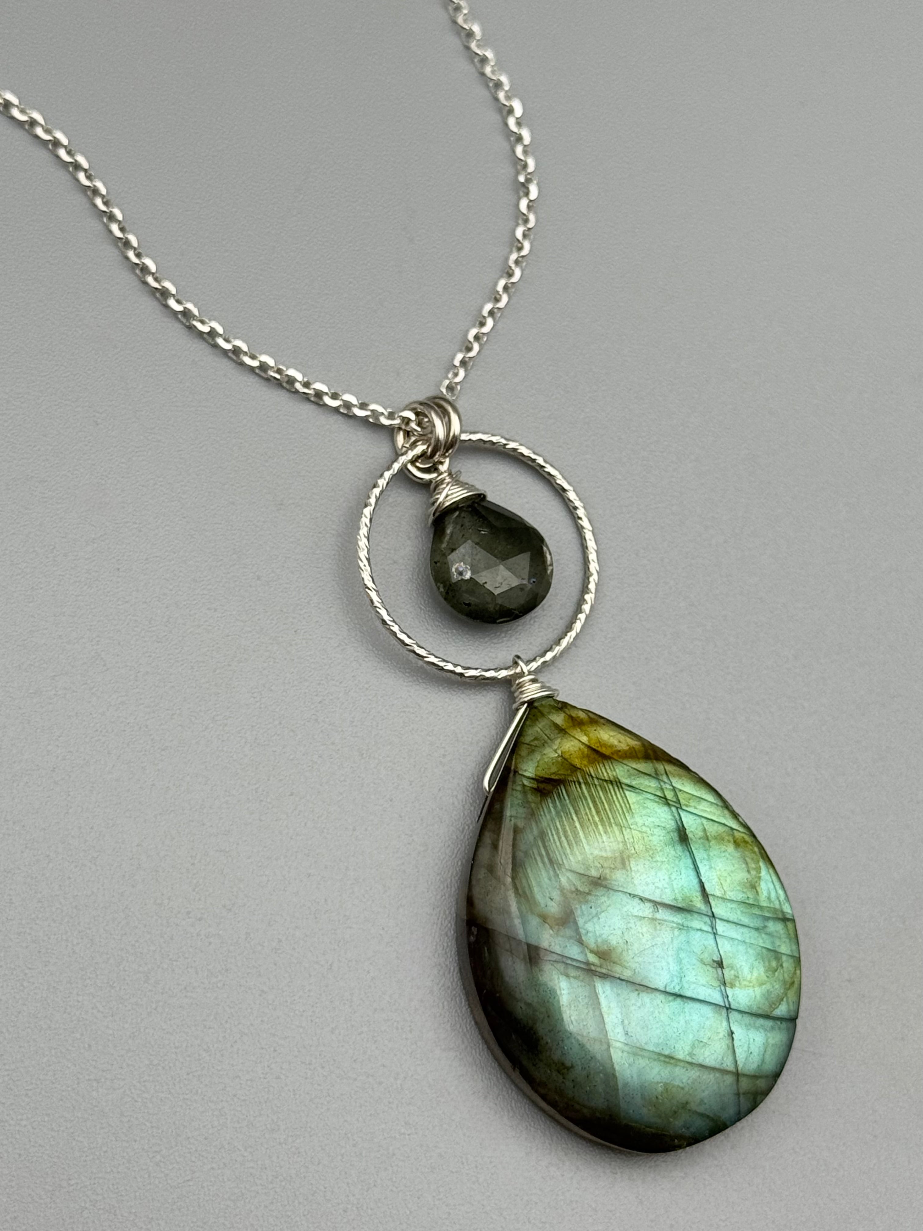 •LUNA• moss aquamarine + labradorite silver necklace (18"-20" long)