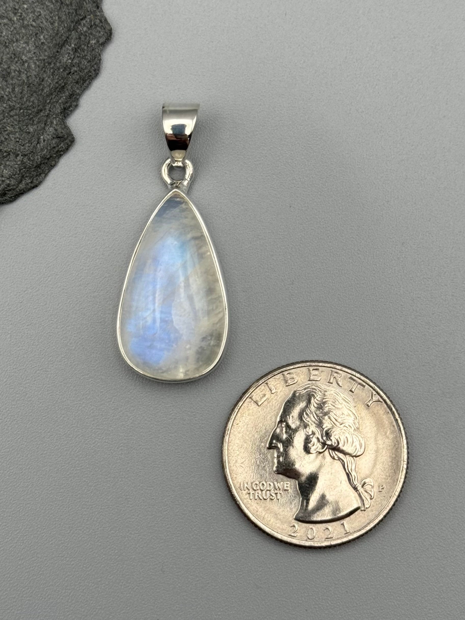 •RAINBOW MOONSTONE - TEAR 2• sterling silver pendant