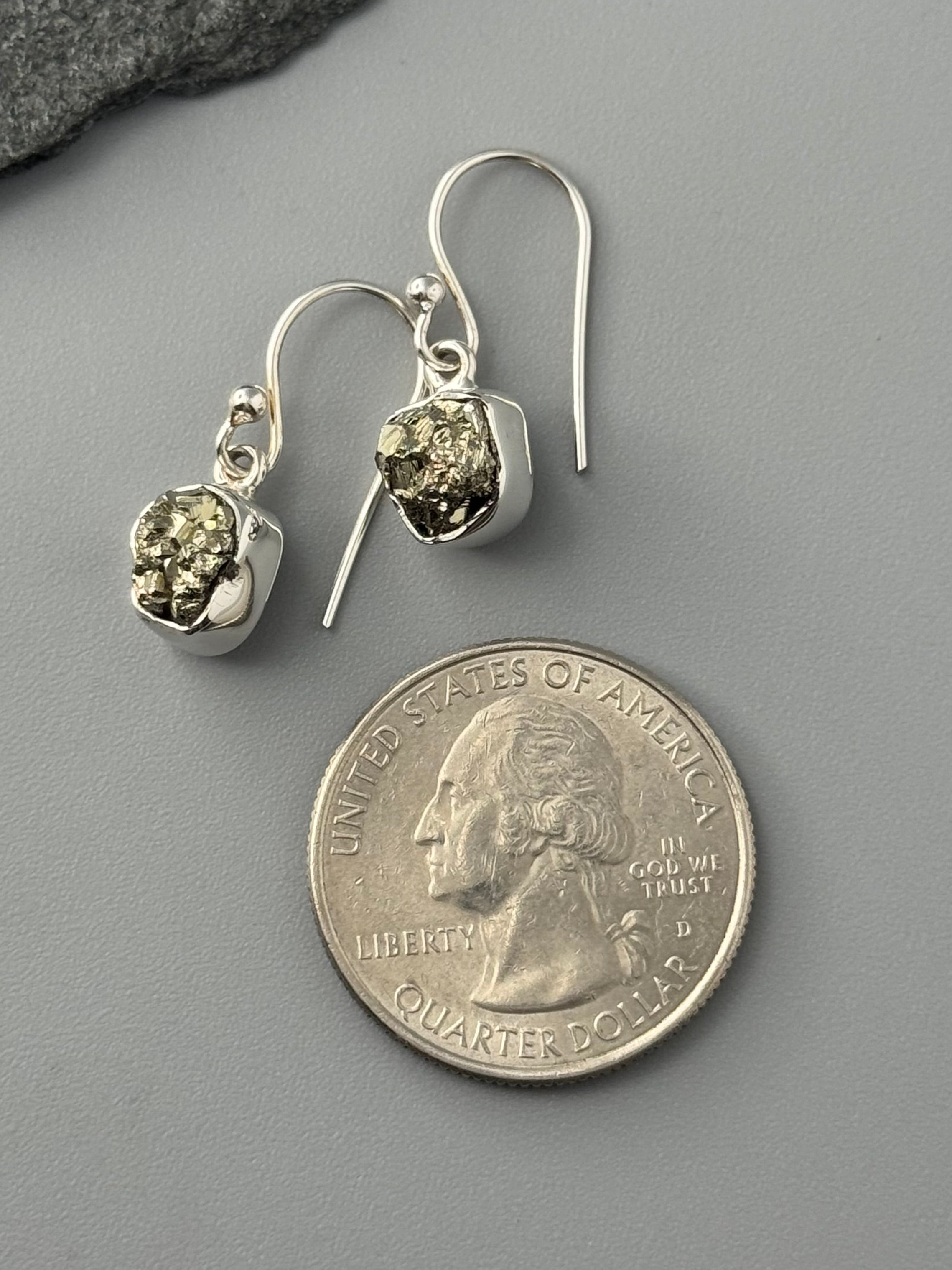 •PYRITE - ROUND FREEFORMS• silver dangle earrings