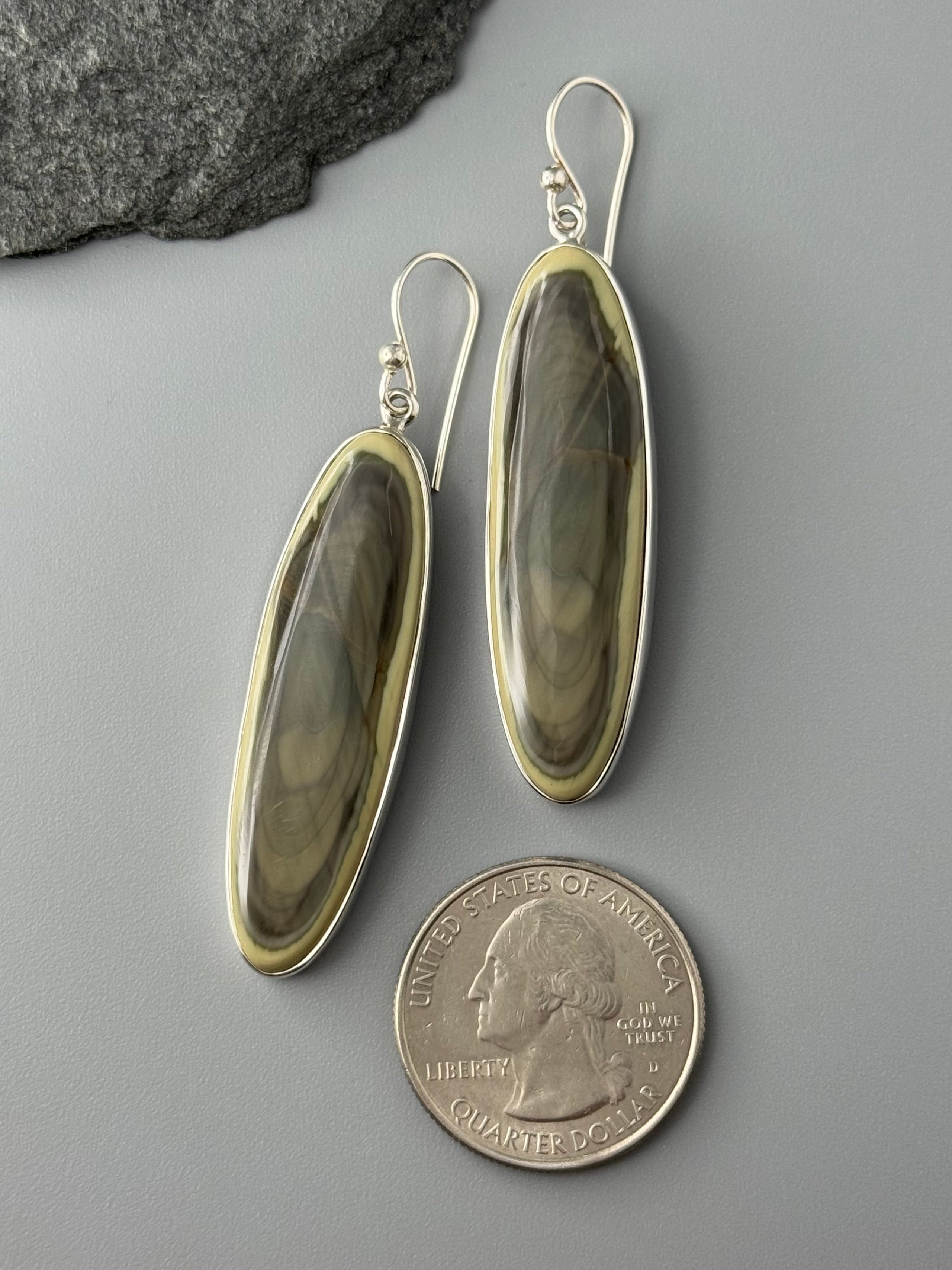 •IMPERIAL JASPER - ELONGATED OVAL• silver dangle earrings