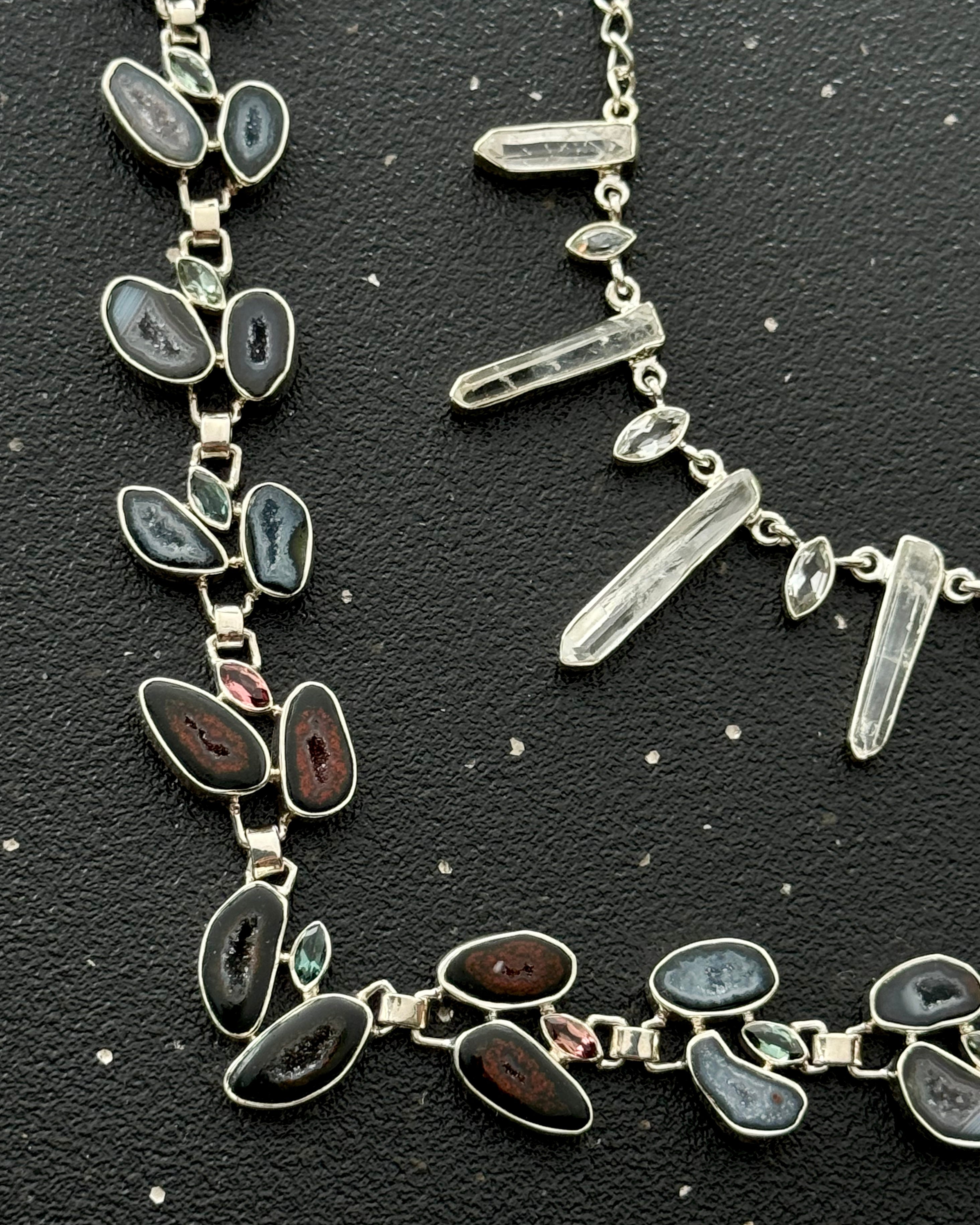 •GEODE DRUZY + TOURMALINE• multi-stone + silver necklace (ADJ to 18")