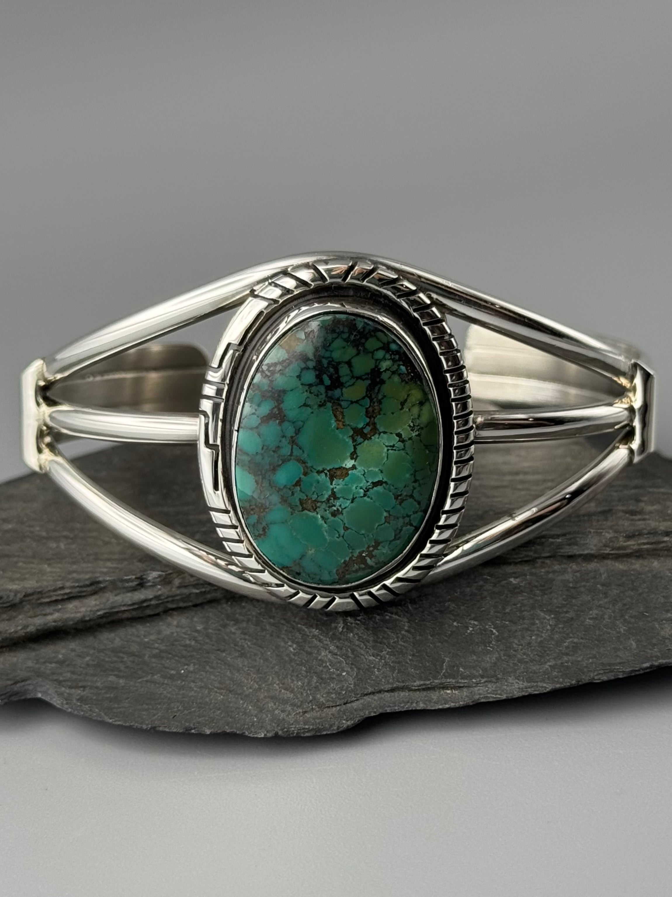 •TURQUOISE - STORM• Navajo silver cuff bracelet (7.25" +/-)