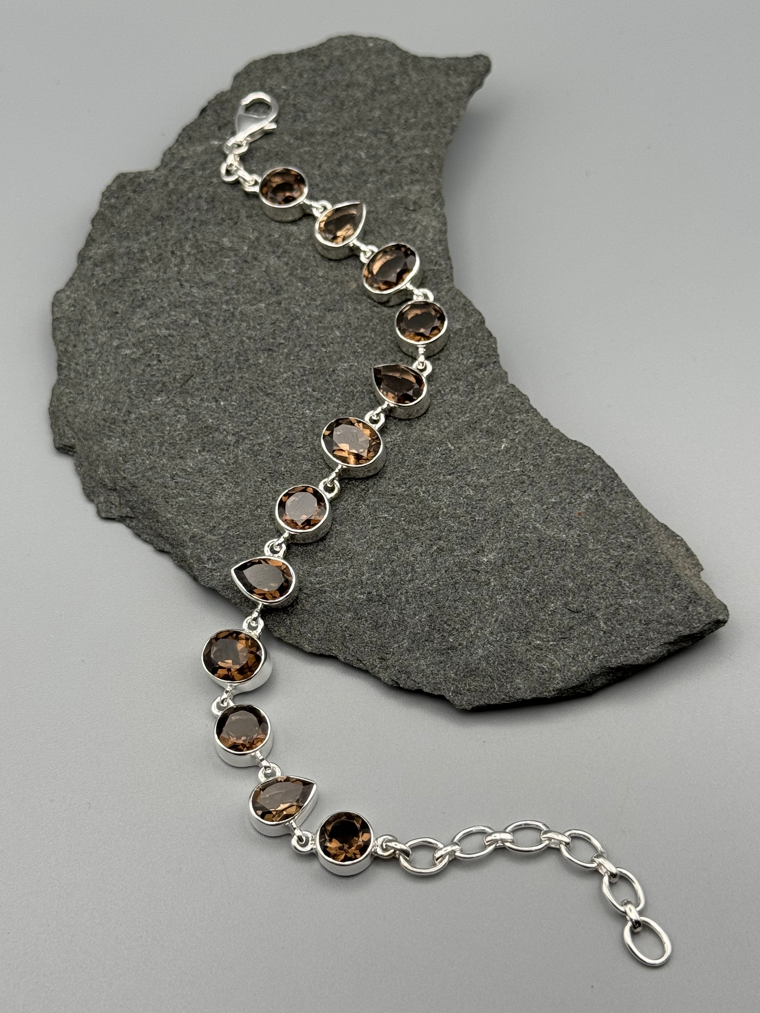 •SMOKY QUARTZ - GEO MIX• linked silver bracelet (7.25" - 9")
