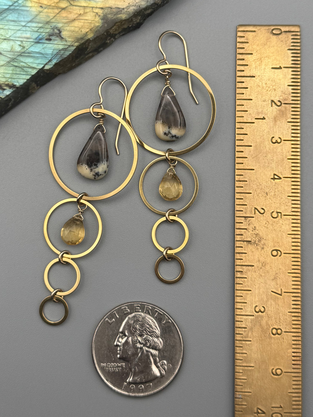 •EIGHT OF CUPS• dendritic opal + citrine gold earrings