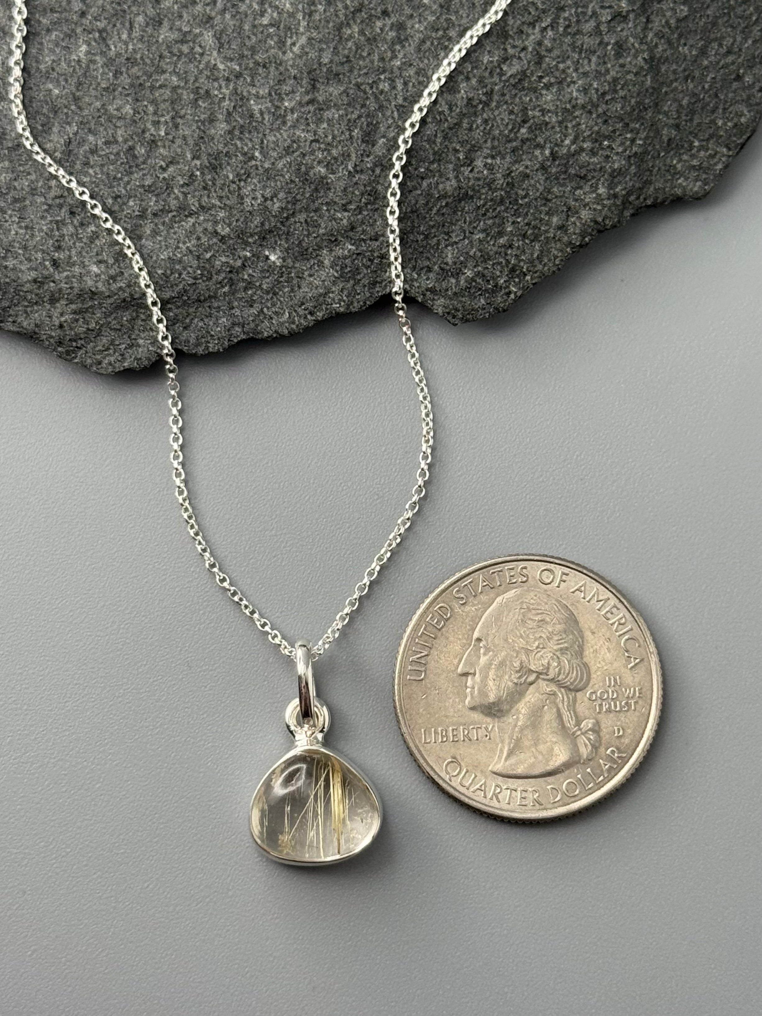 •RUTILATED QUARTZ - MINI TEARDROP• sterling silver necklace (18" long)