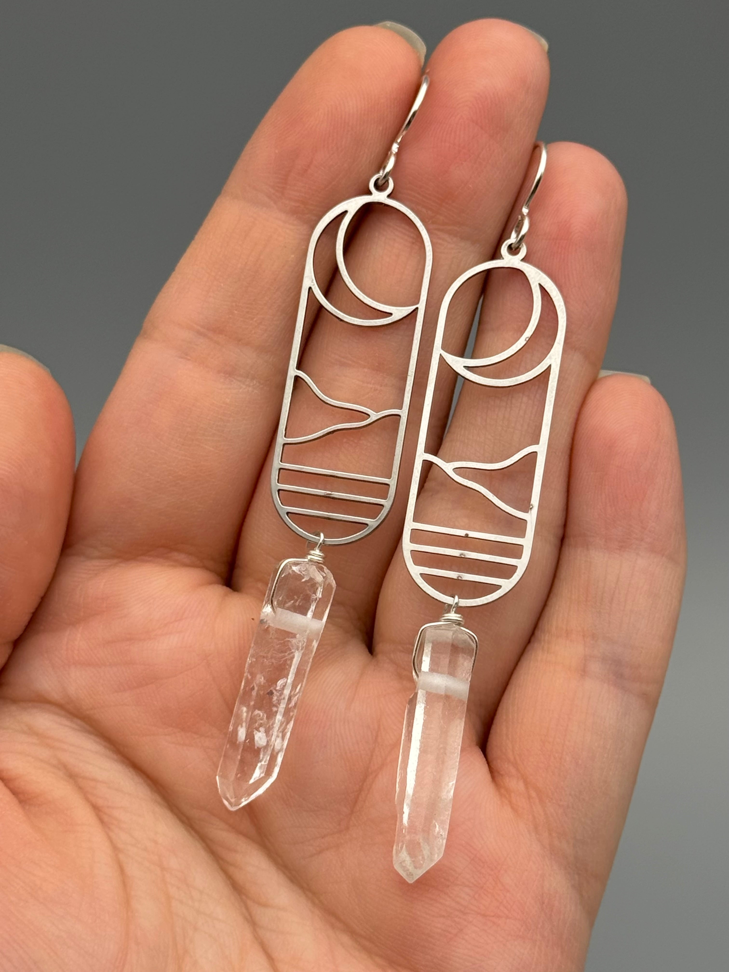 •CRESCENT COVE• quartz point + silver earrings