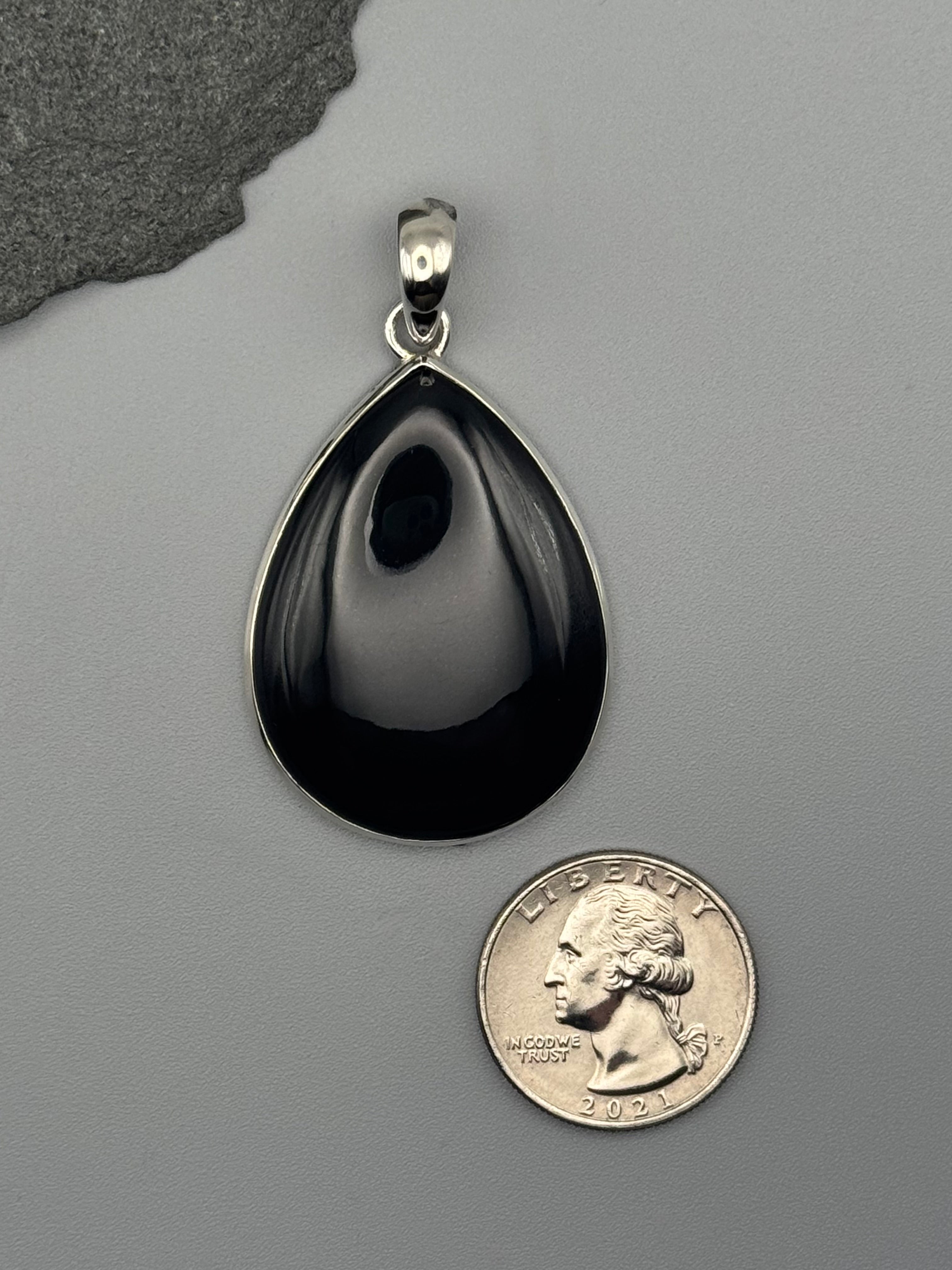 •BLACK ONYX - LARGE TEAR• sterling silver pendant