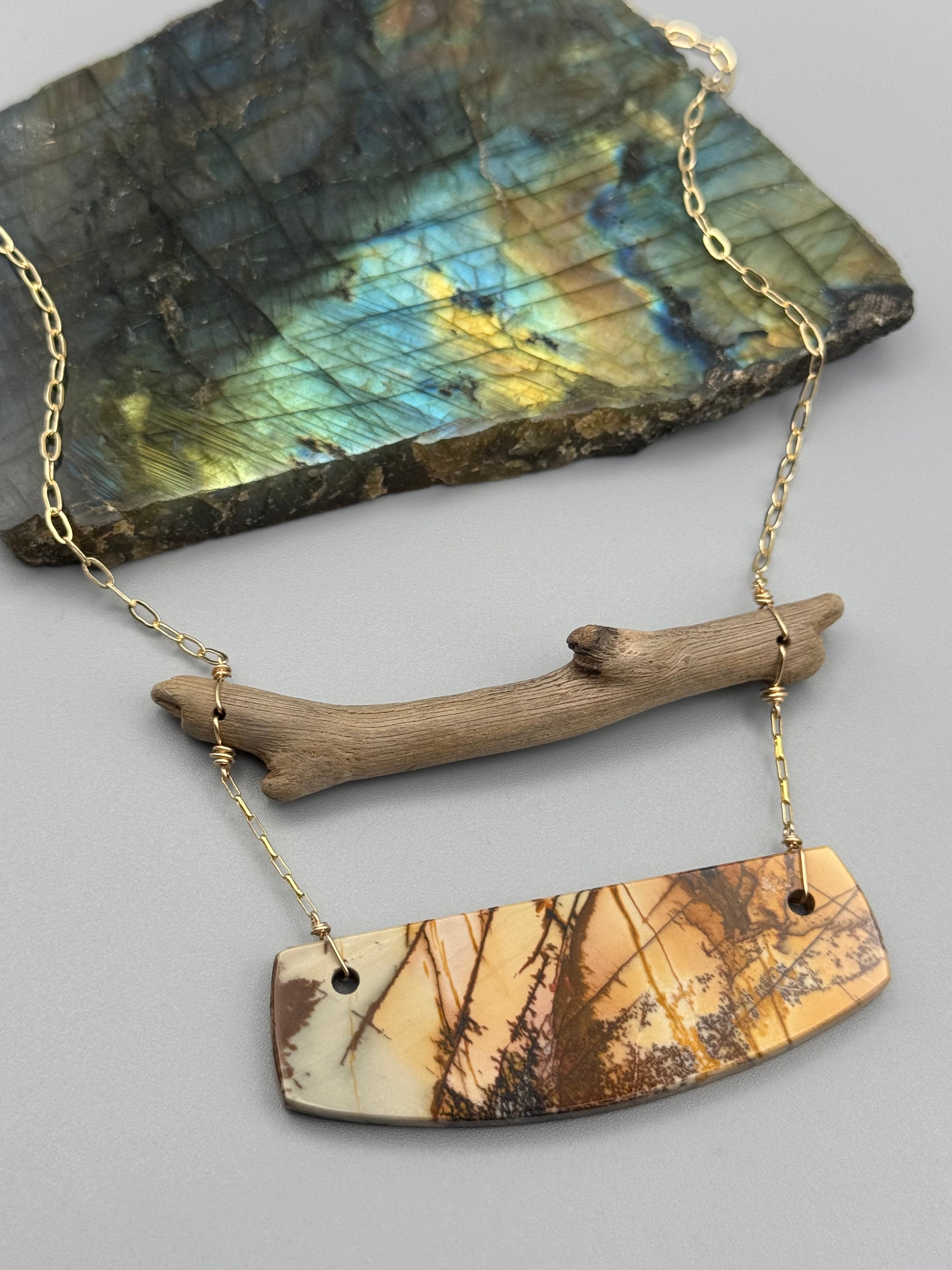 •TOTEM• red creek jasper + gold necklace (16"-18" long)