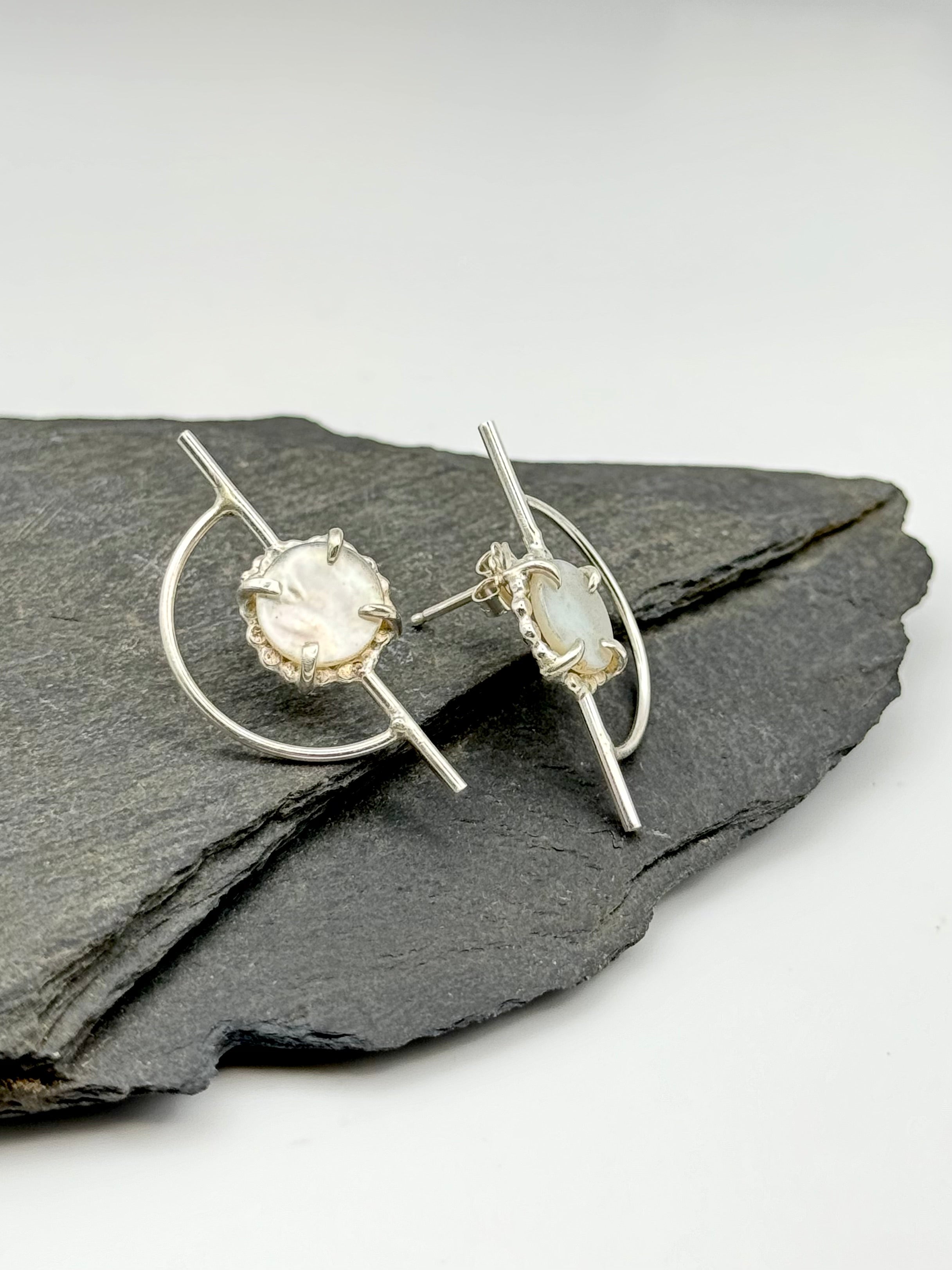 •ORBITAL• mother of pearl + silver post earrings