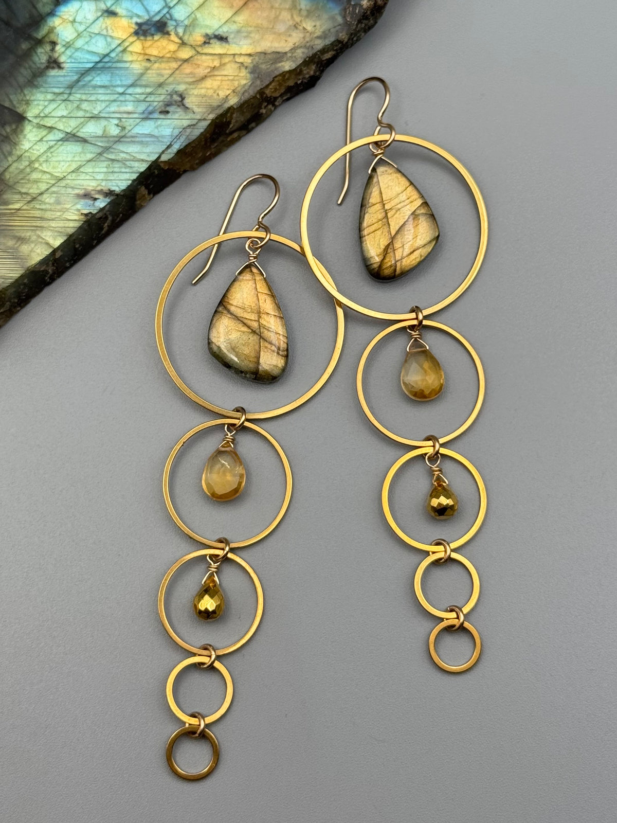 •TEN OF CUPS• golden labradorite + citrine + pyrite gold earrings