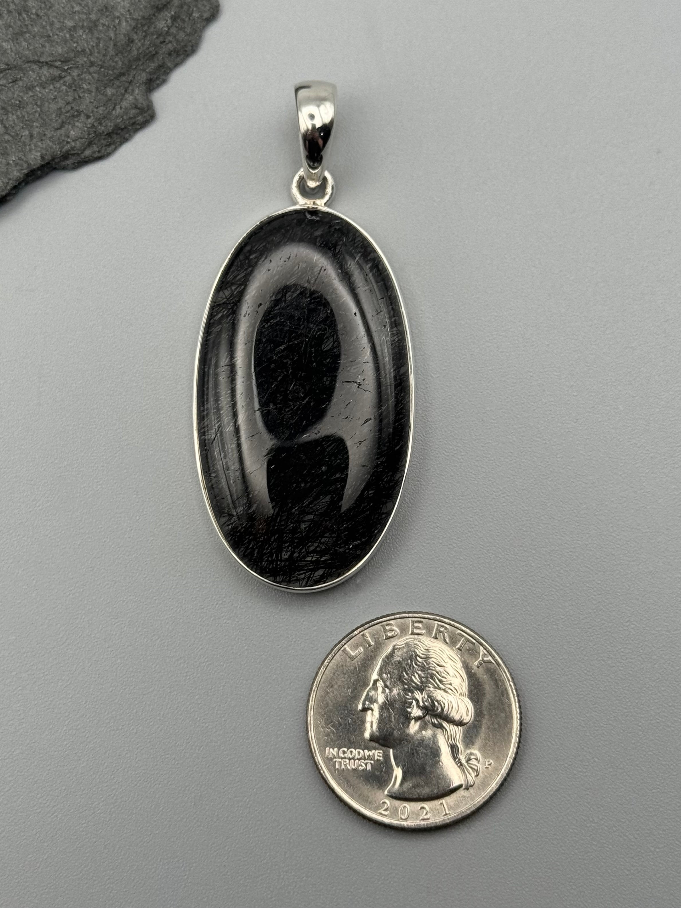 •TOURMALINATED QUARTZ - OVAL 2• sterling silver pendant