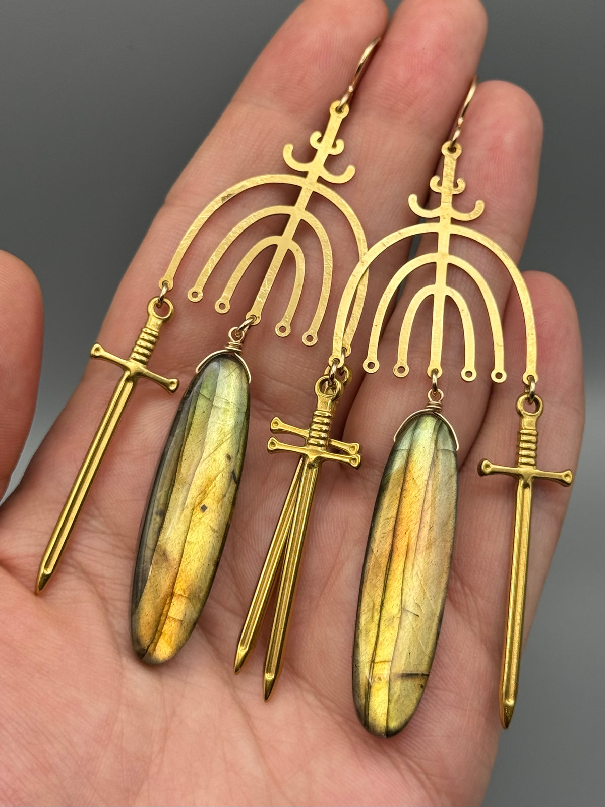 •VALKYRIE• golden labradorite oval + gold earrings