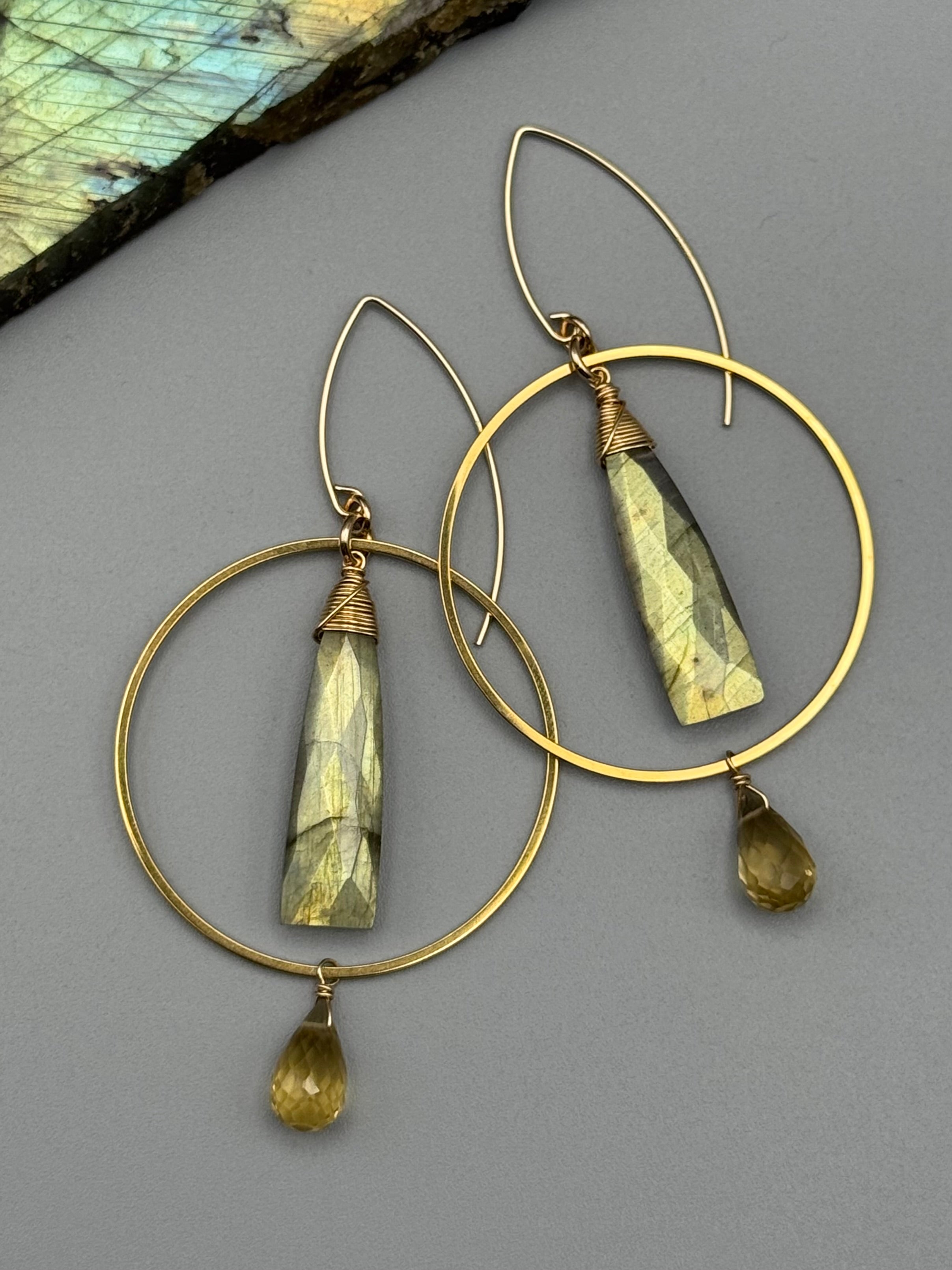 •LUNA• labradorite + citrine gold earrings