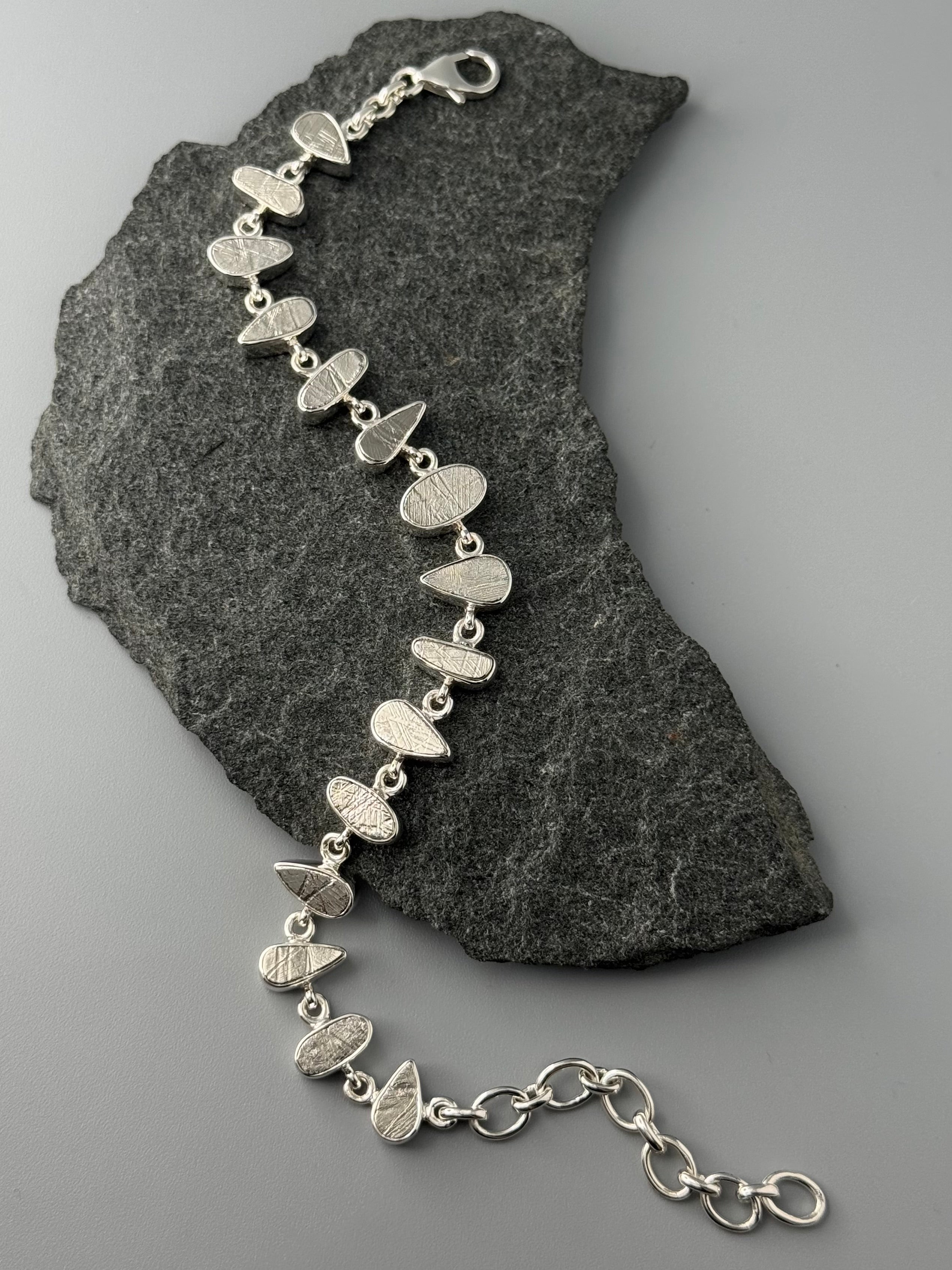 •METEORITE - GEO MIX - 2• linked silver bracelet (7.25" - 9")